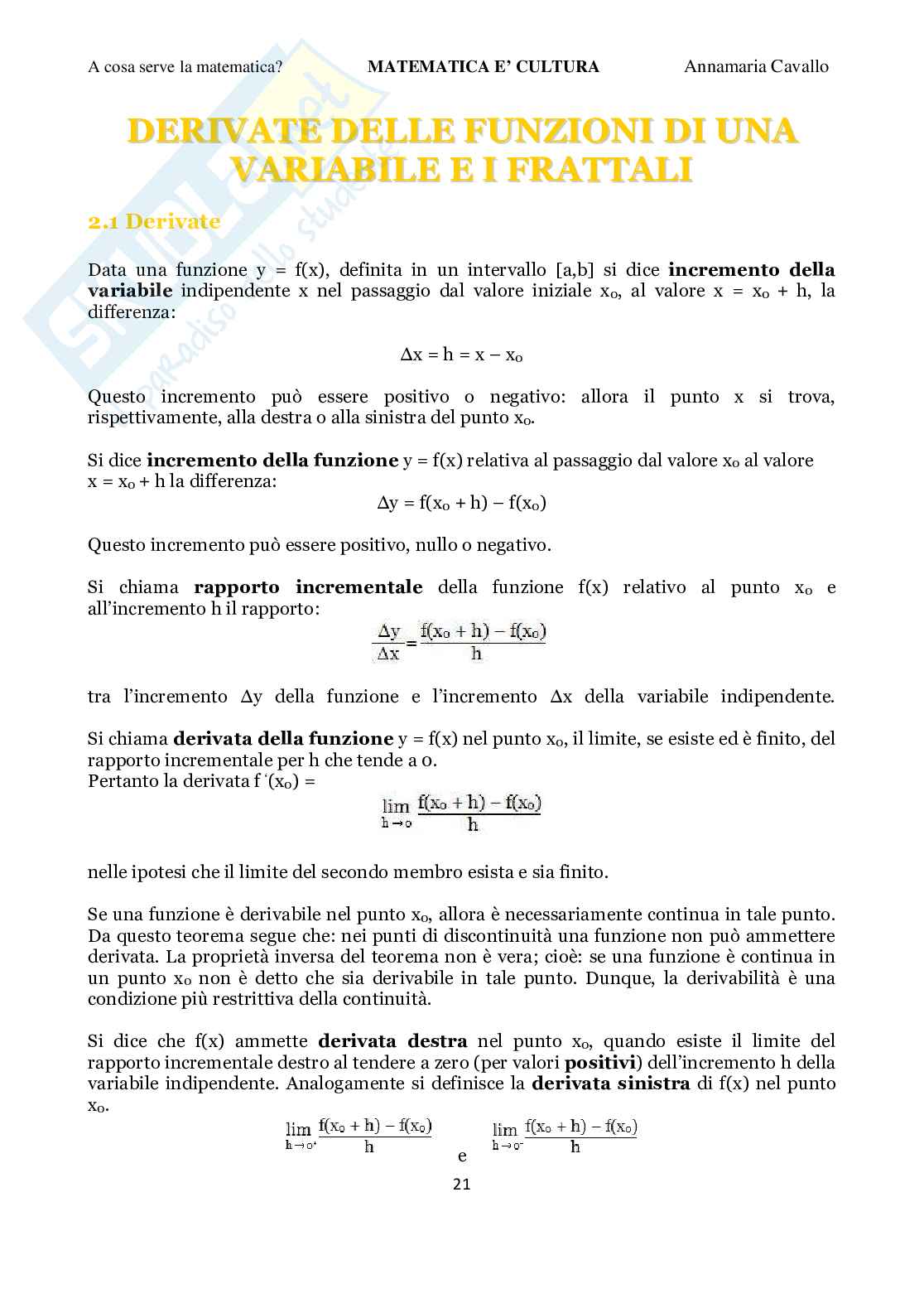 Matematica: a cosa serve? Pag. 21