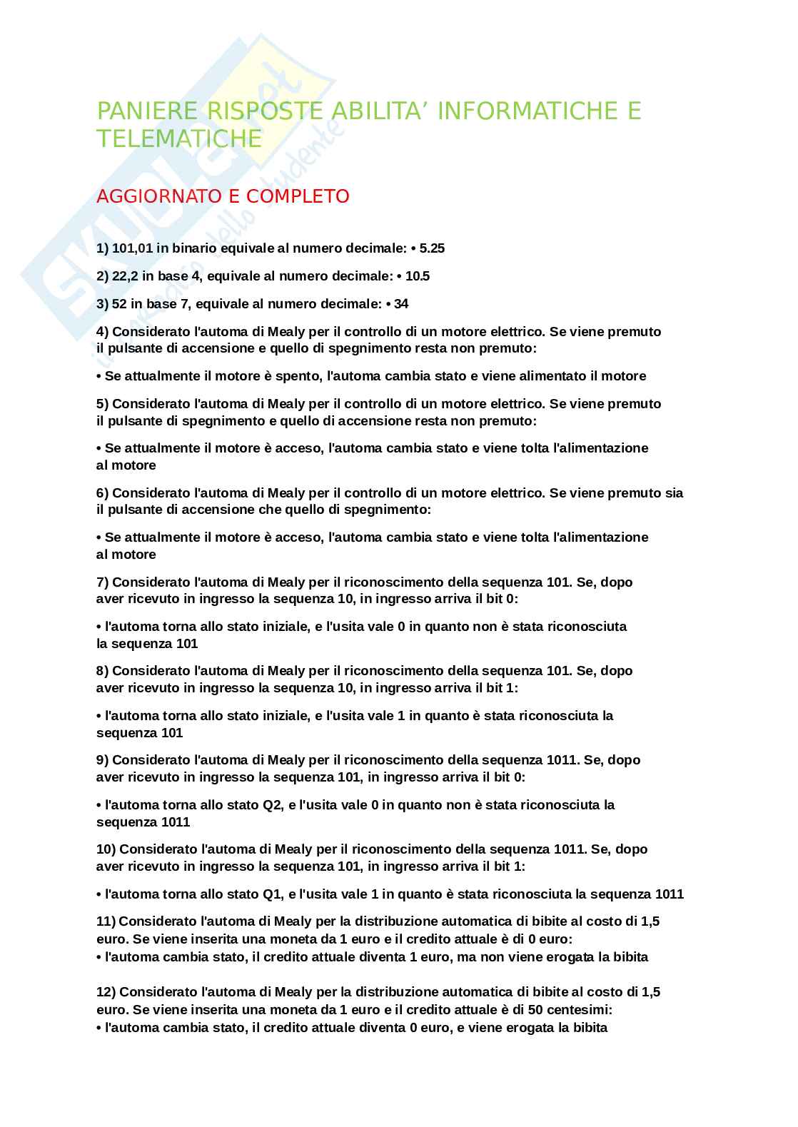Paniere Prove di abilità informatiche e telematiche. Aggiornato e completo. In ordine  Pag. 1