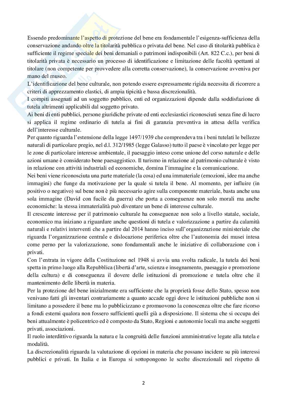 Riassunto esame Diritto dei beni culturali, Prof. Botti Federica, libro consigliato Diritto del patrimonio culturale, Cammelli, Sciullo, Piperata, Casini, Barbati Pag. 2