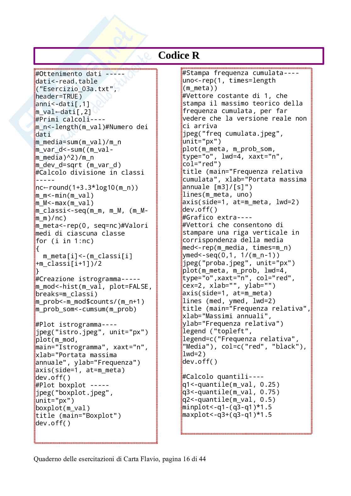 Esercizi svolti di Idrologia statistica, con software R Pag. 16