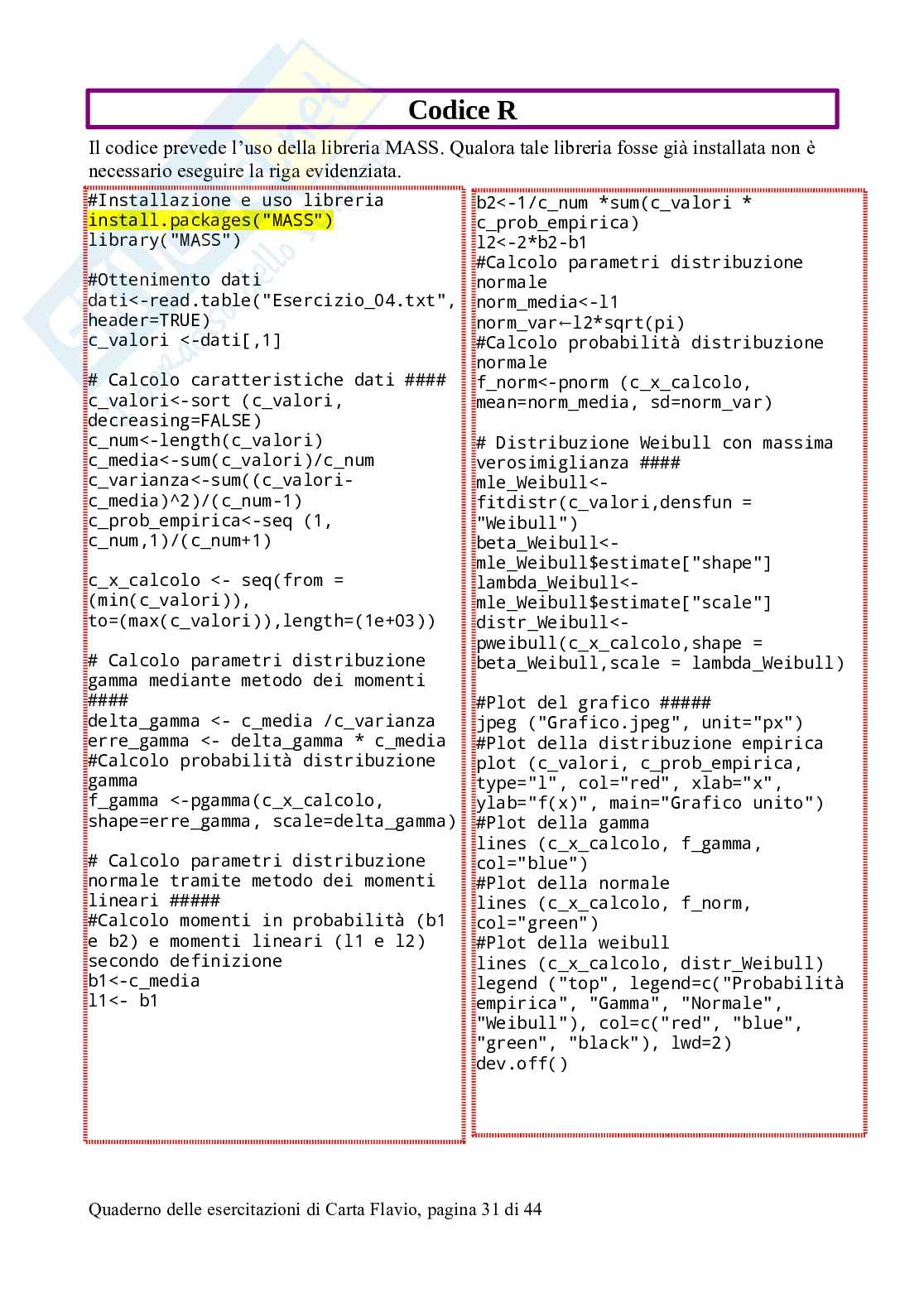 Esercizi svolti di Idrologia statistica, con software R Pag. 31