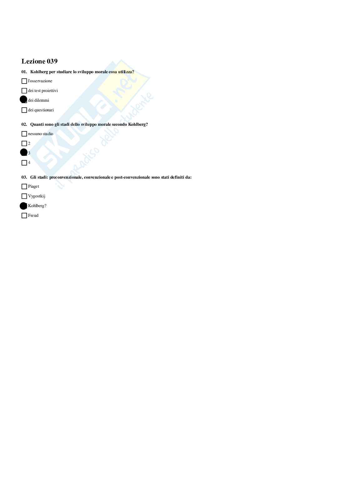 Paniere Psicologia dello sviluppo e delle relazioni interpersonali - Risposte multiple - aggiornato (2026) Pag. 56