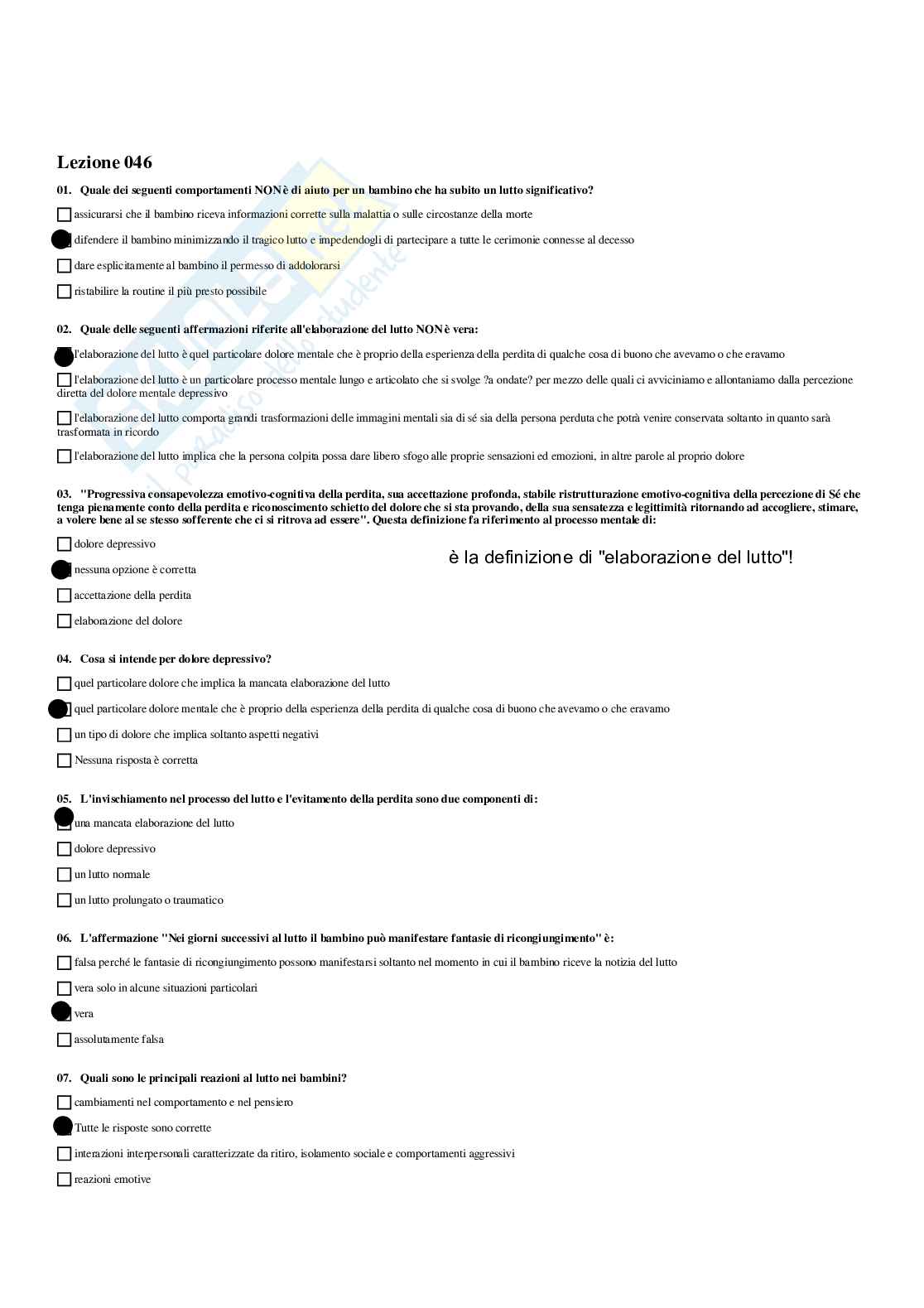 Paniere Psicologia dello sviluppo e delle relazioni interpersonali - Risposte multiple - aggiornato (2026) Pag. 61