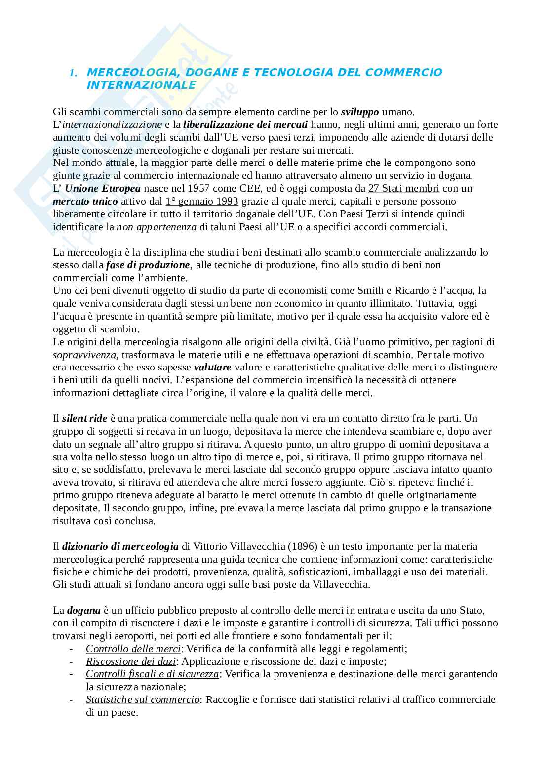 Appunti Merceologia/merci e mercati Pag. 1