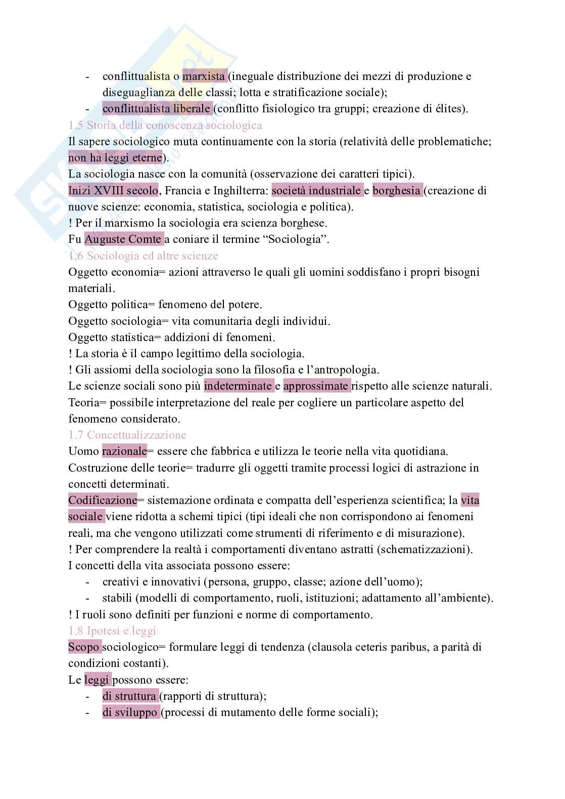 Riassunto esame Sociologia , Prof. Iannone Roberta, libro consigliato La conoscenza sociologica, Mongardini Pag. 2