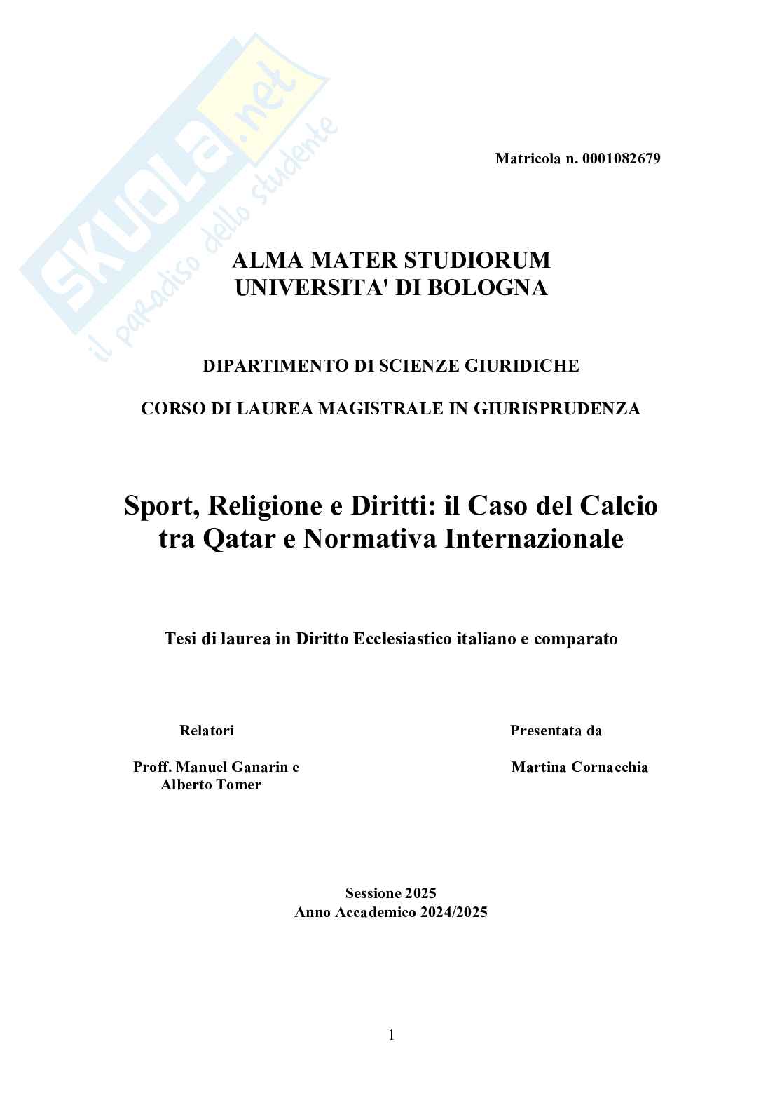 Tesi sport-religione Pag. 1