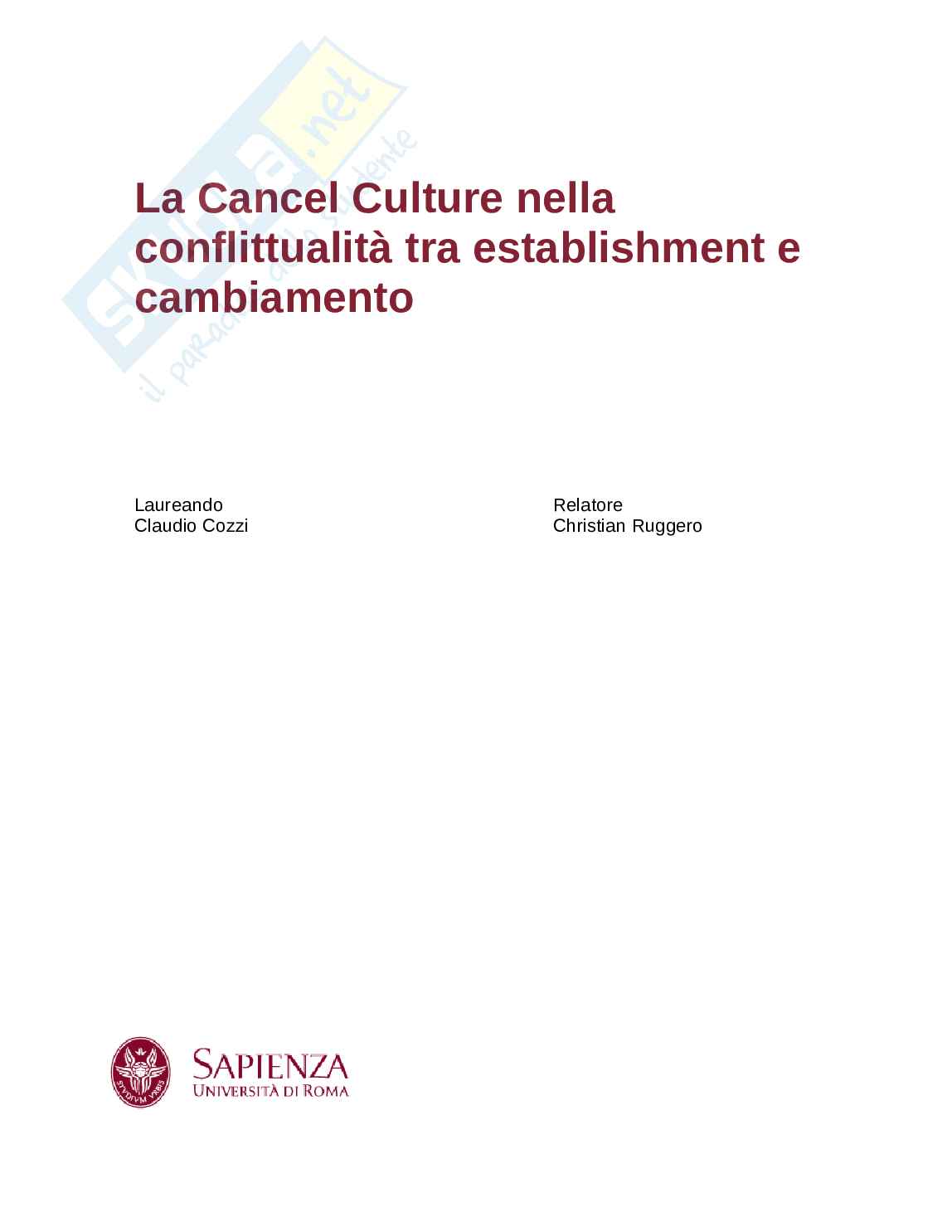 Analisi culturale della cancel culture Pag. 1