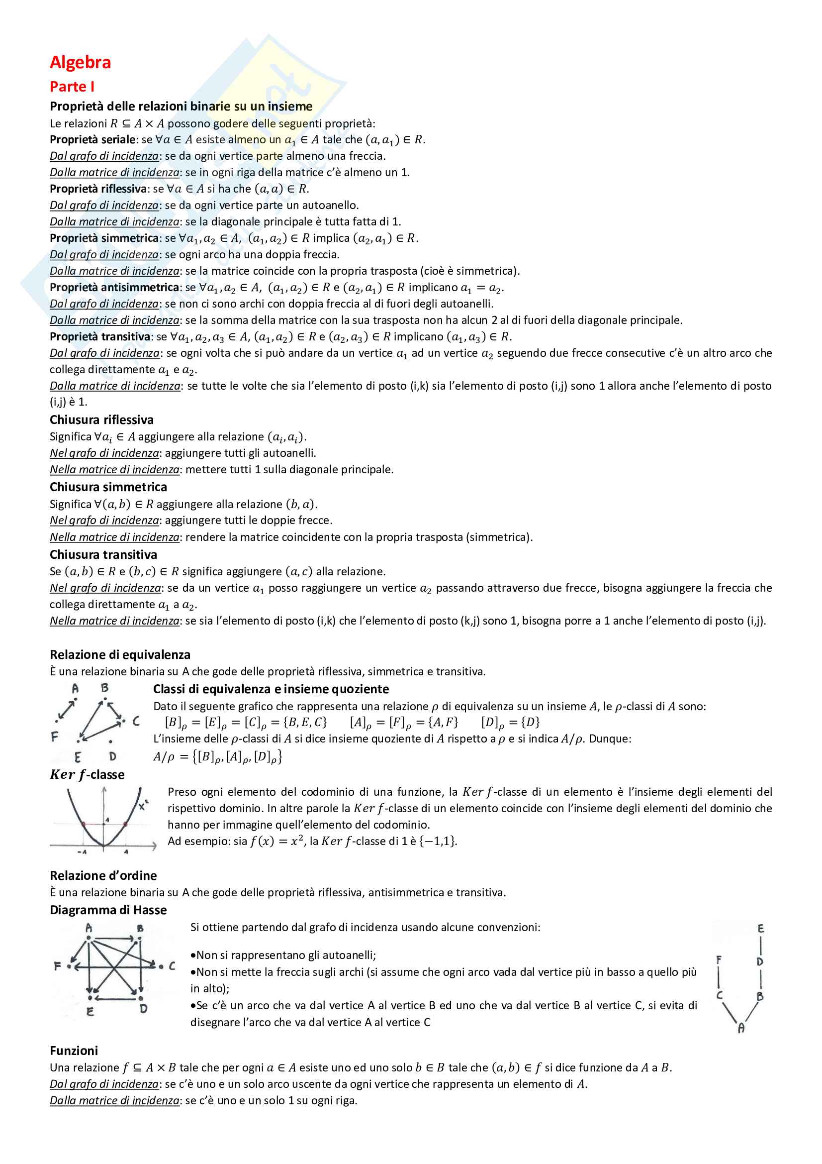Logica e Algebra - Appunti riassuntivi e svolgimento esercizi Pag. 1