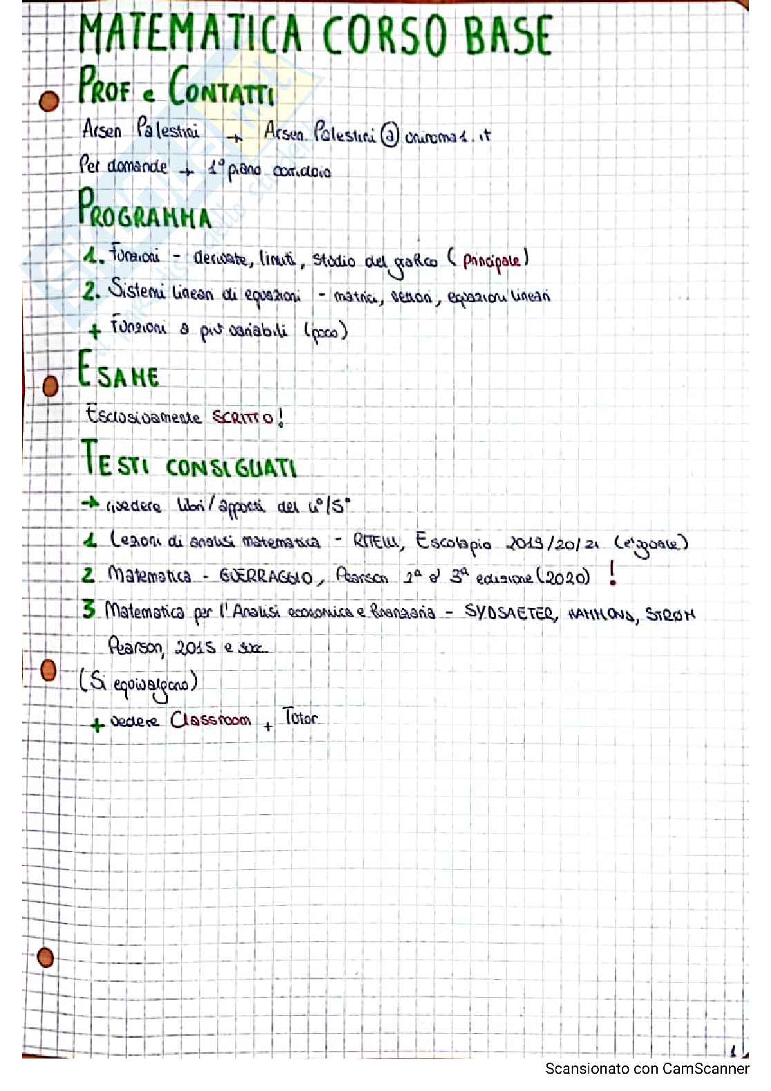 Schemi di Matematica corso base