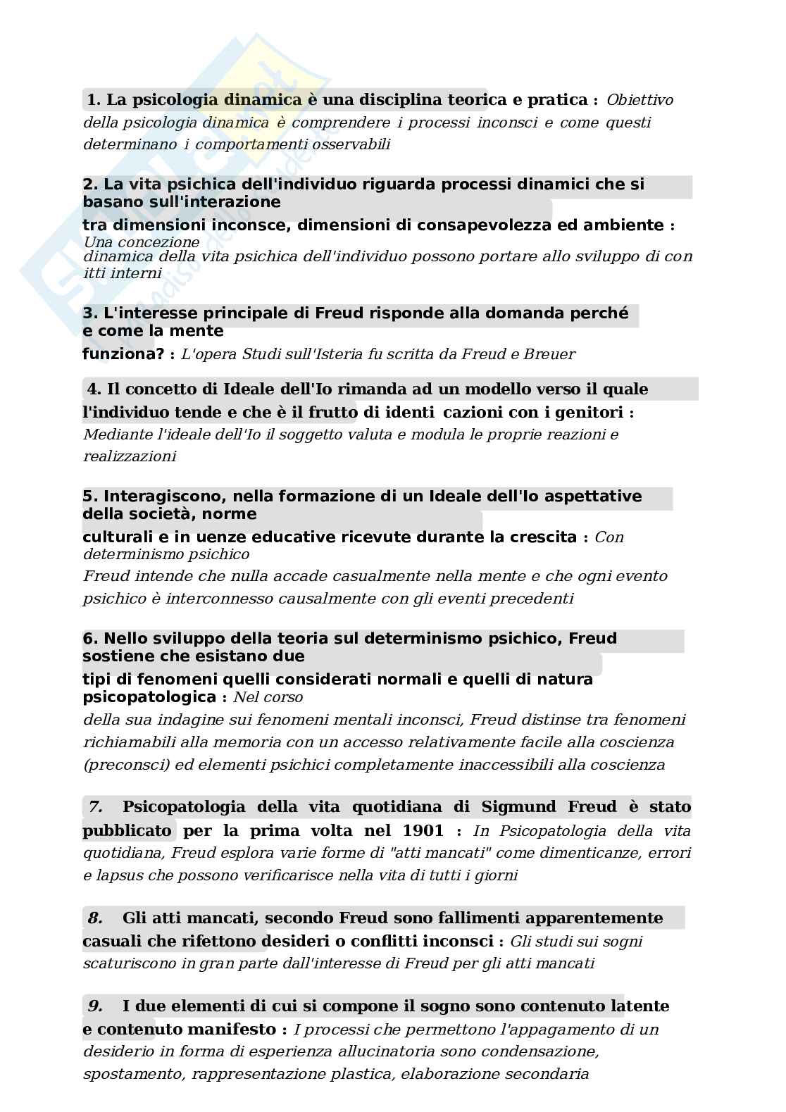 Domande e risposte Psicologia dinamica Pag. 2