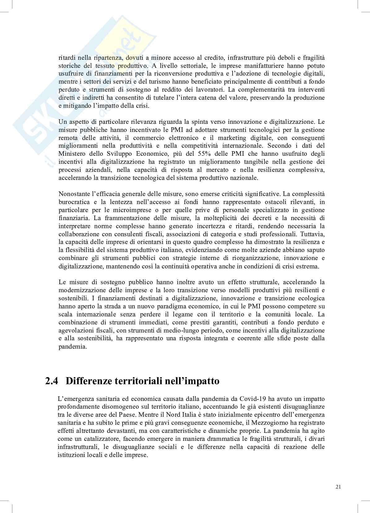 L'andamento settoriale e la resilienza economica delle PMI Italiane nel periodo post-covid, con un'analisi comparata tra il settore manifatturiero e quello dei servizi Pag. 21