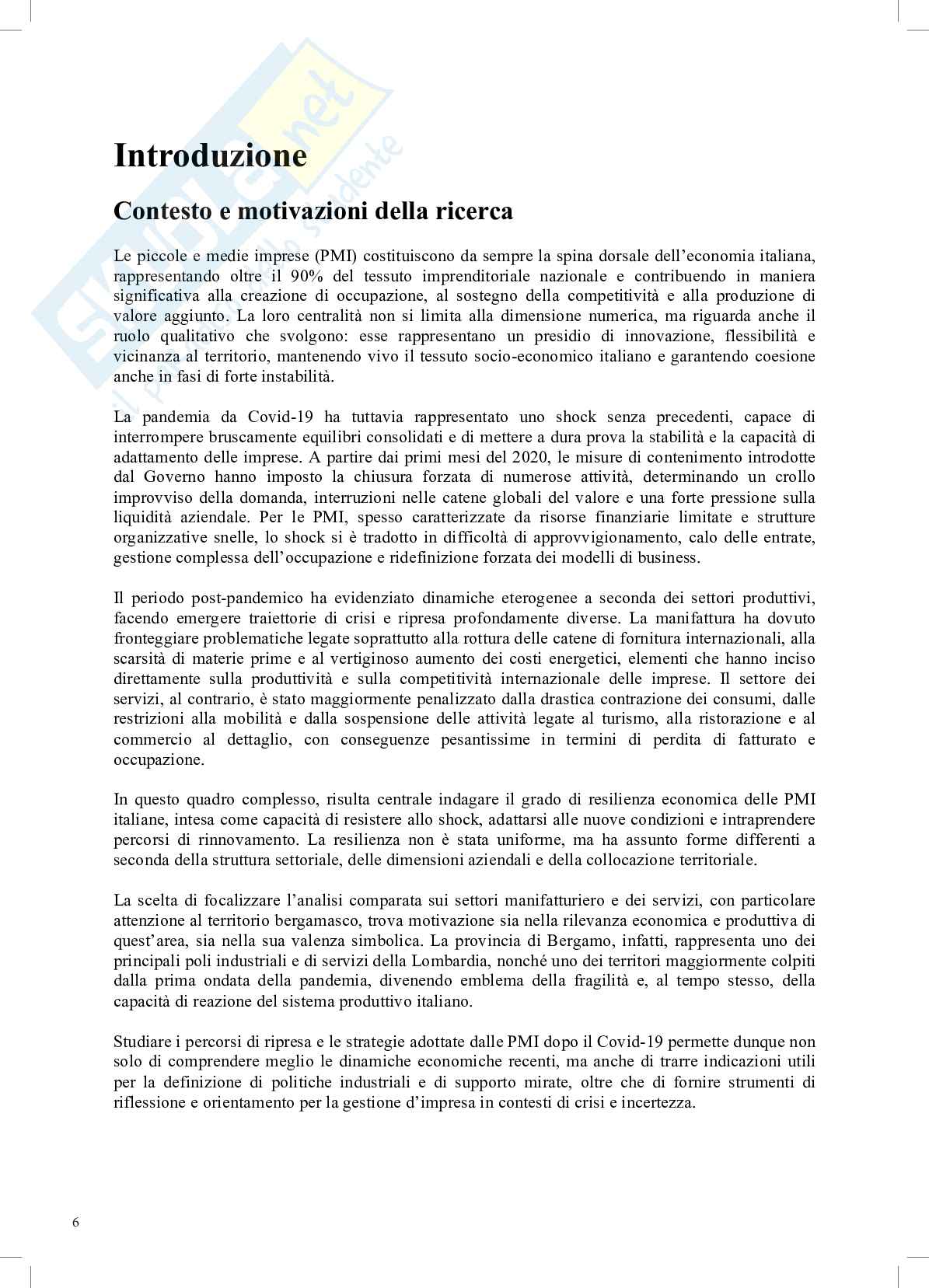 L'andamento settoriale e la resilienza economica delle PMI Italiane nel periodo post-covid, con un'analisi comparata tra il settore manifatturiero e quello dei servizi Pag. 6