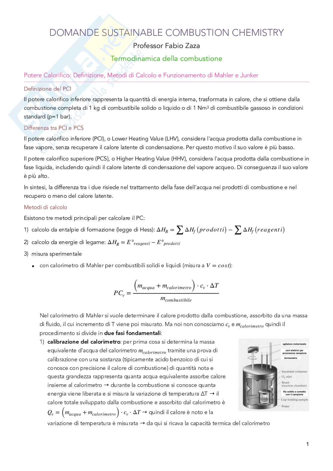 Appunti di Sustainable Combustion Chemistry Pag. 1