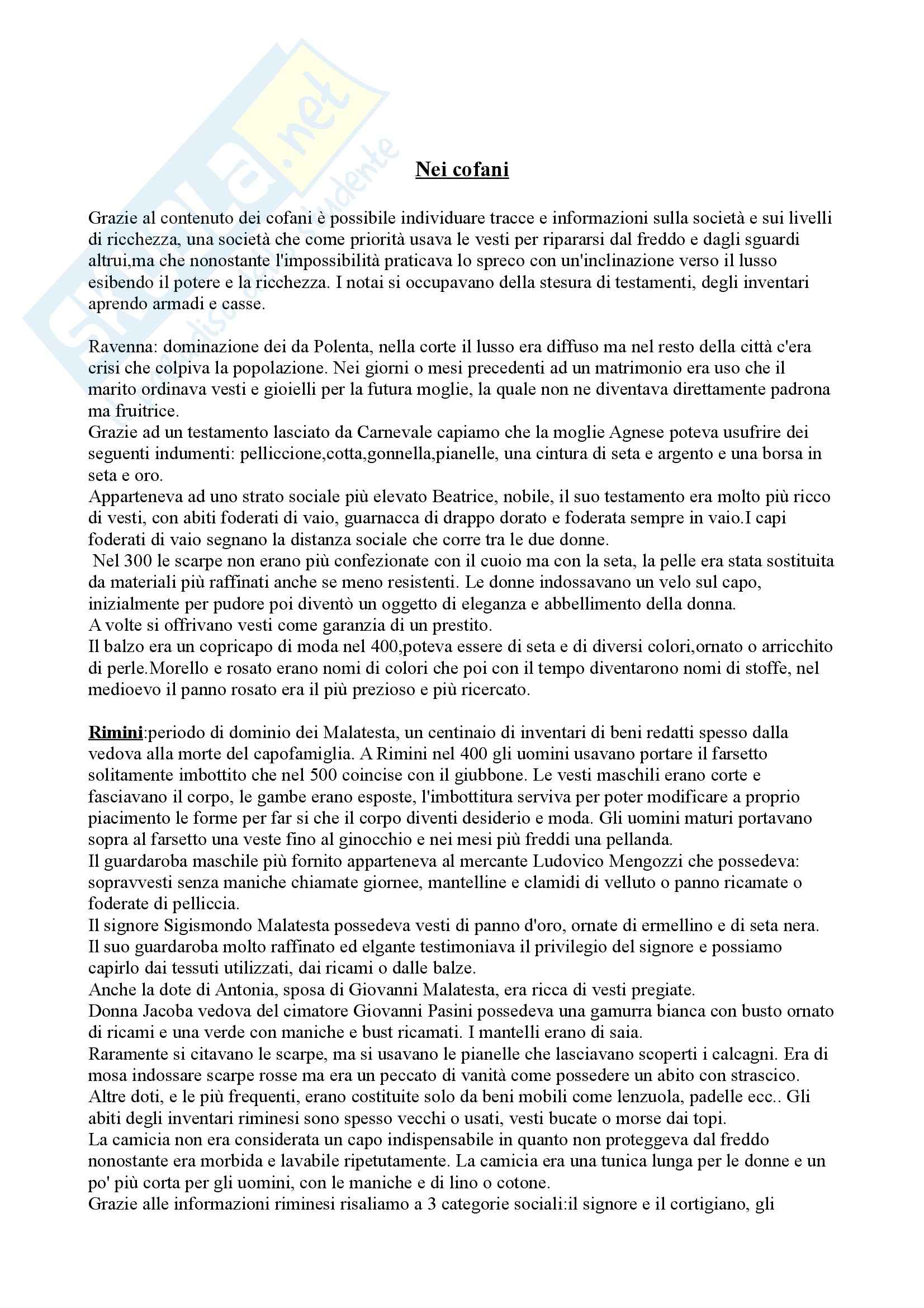 Riassunto esame Storia della moda, prof. Muzzarelli, libro consigliato Guardaroba medievale, Muzzarelli Pag. 1