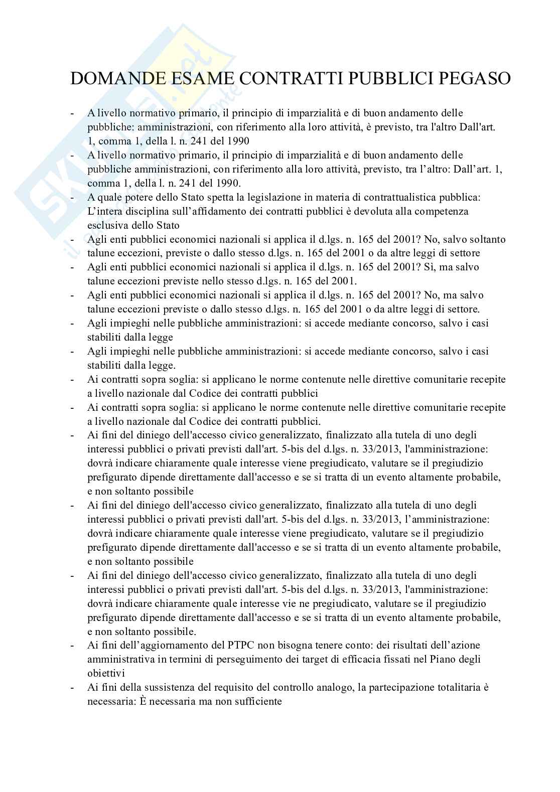 Paniere domande esame Contratti pubblici e prevenzione della corruzione Pag. 1