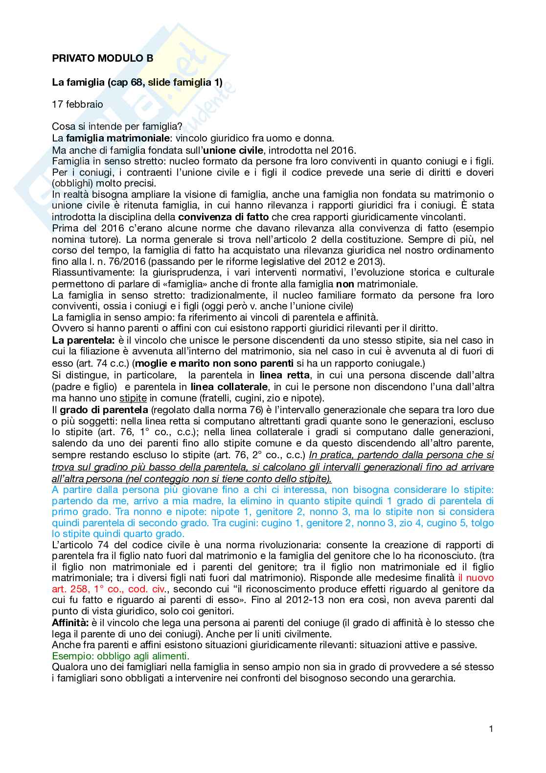Appunti lezione di Diritto privato - modulo b Pag. 1