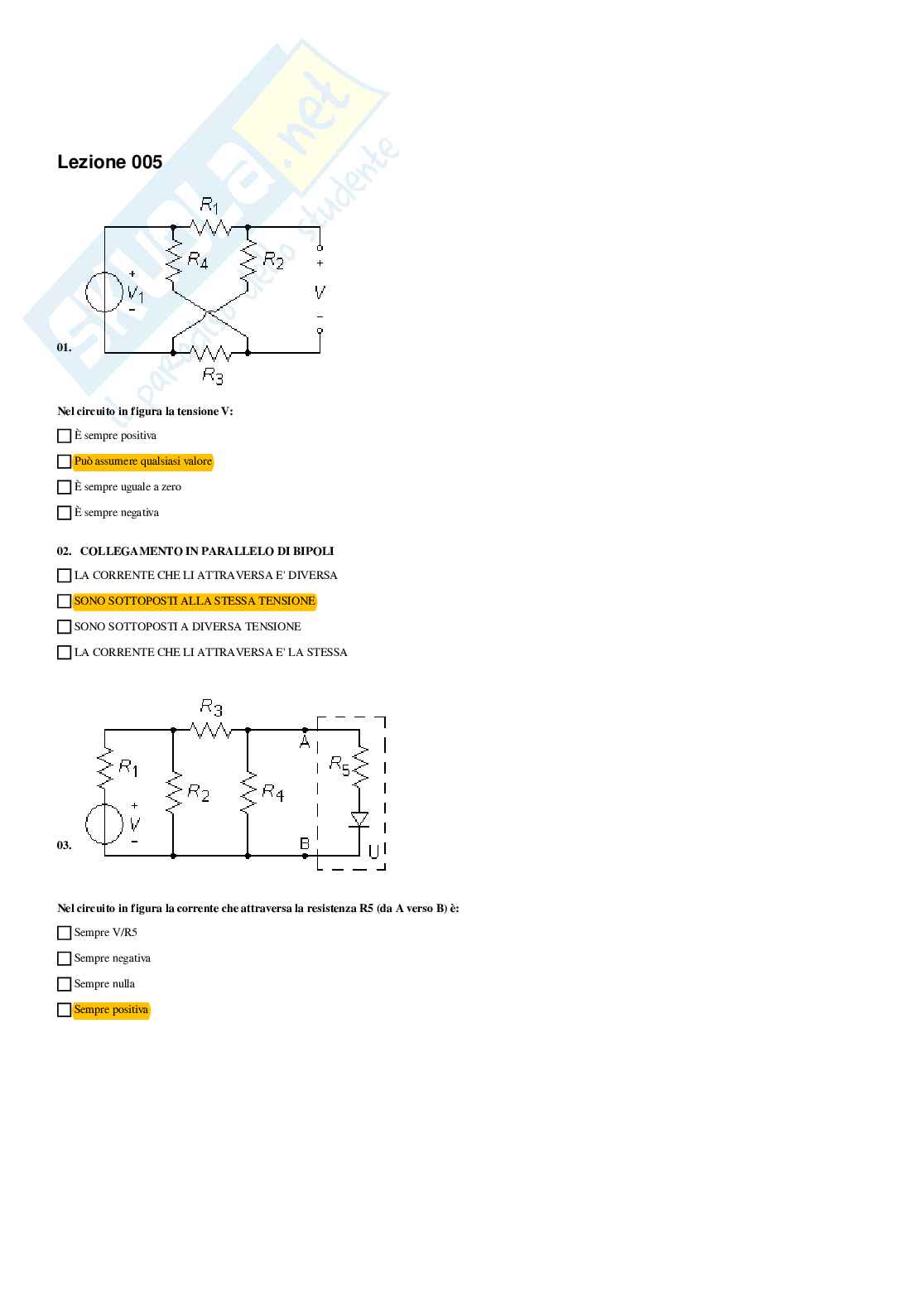 Elettrotecnica – Preparazione esame – Paniere completo risposte chiuse (248) – A.A. 2025/2026 Pag. 11