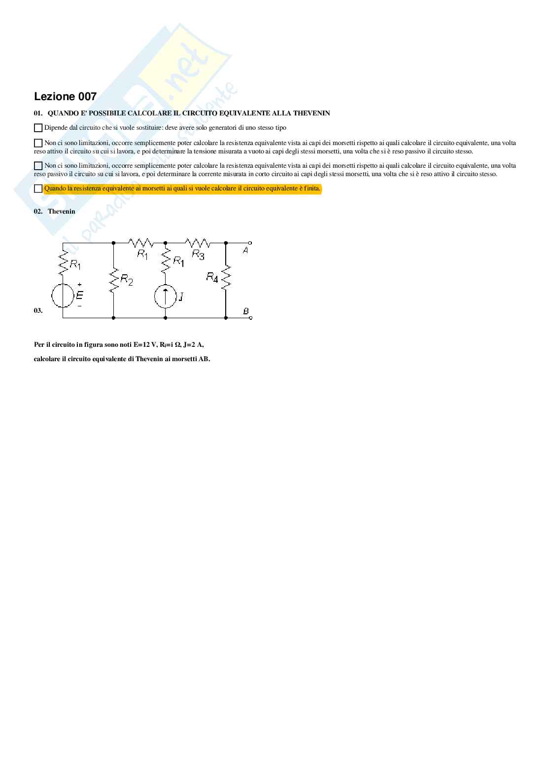 Elettrotecnica – Preparazione esame – Paniere completo risposte chiuse (248) – A.A. 2025/2026 Pag. 26