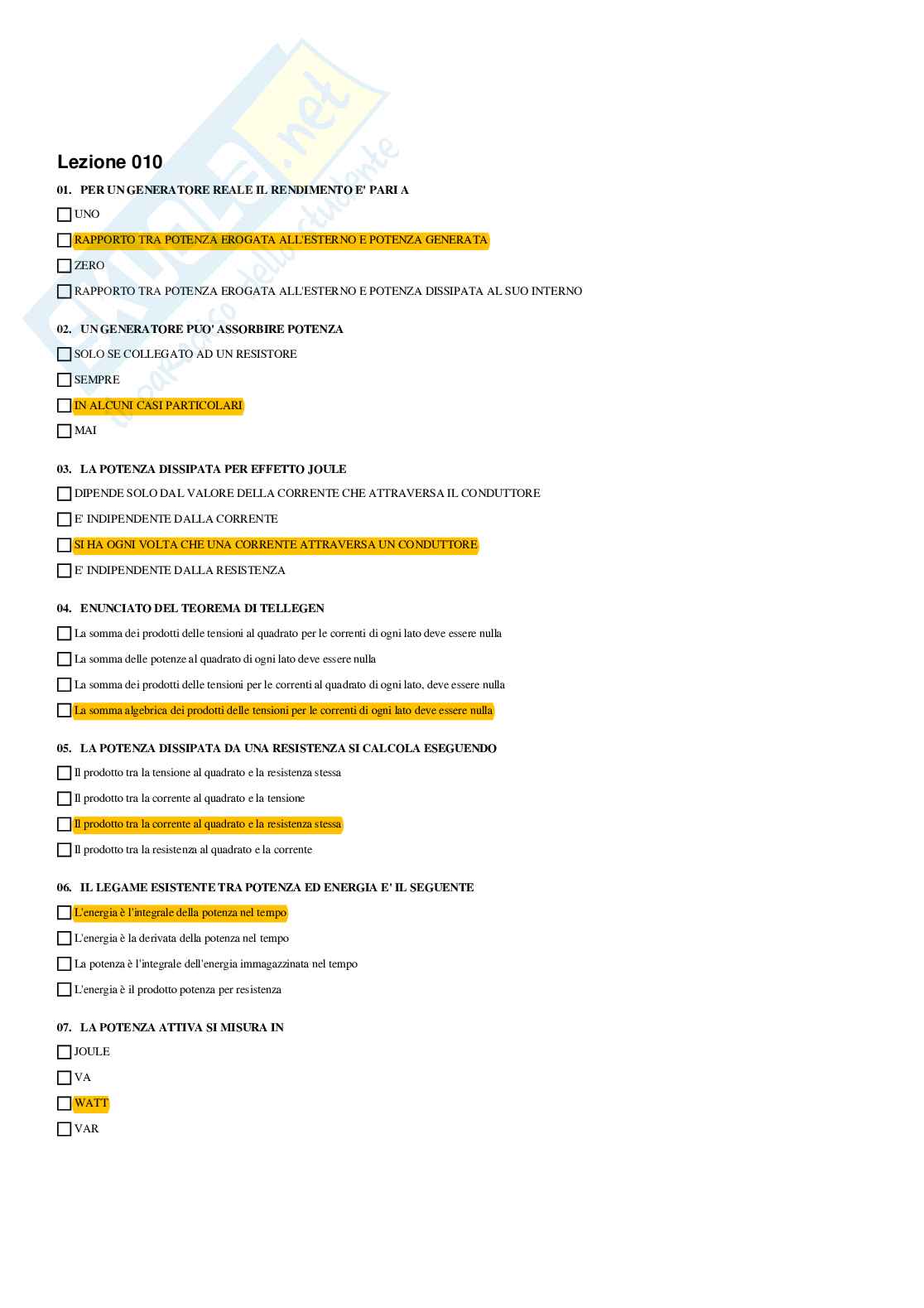 Elettrotecnica – Preparazione esame – Paniere completo risposte chiuse (248) – A.A. 2025/2026 Pag. 31