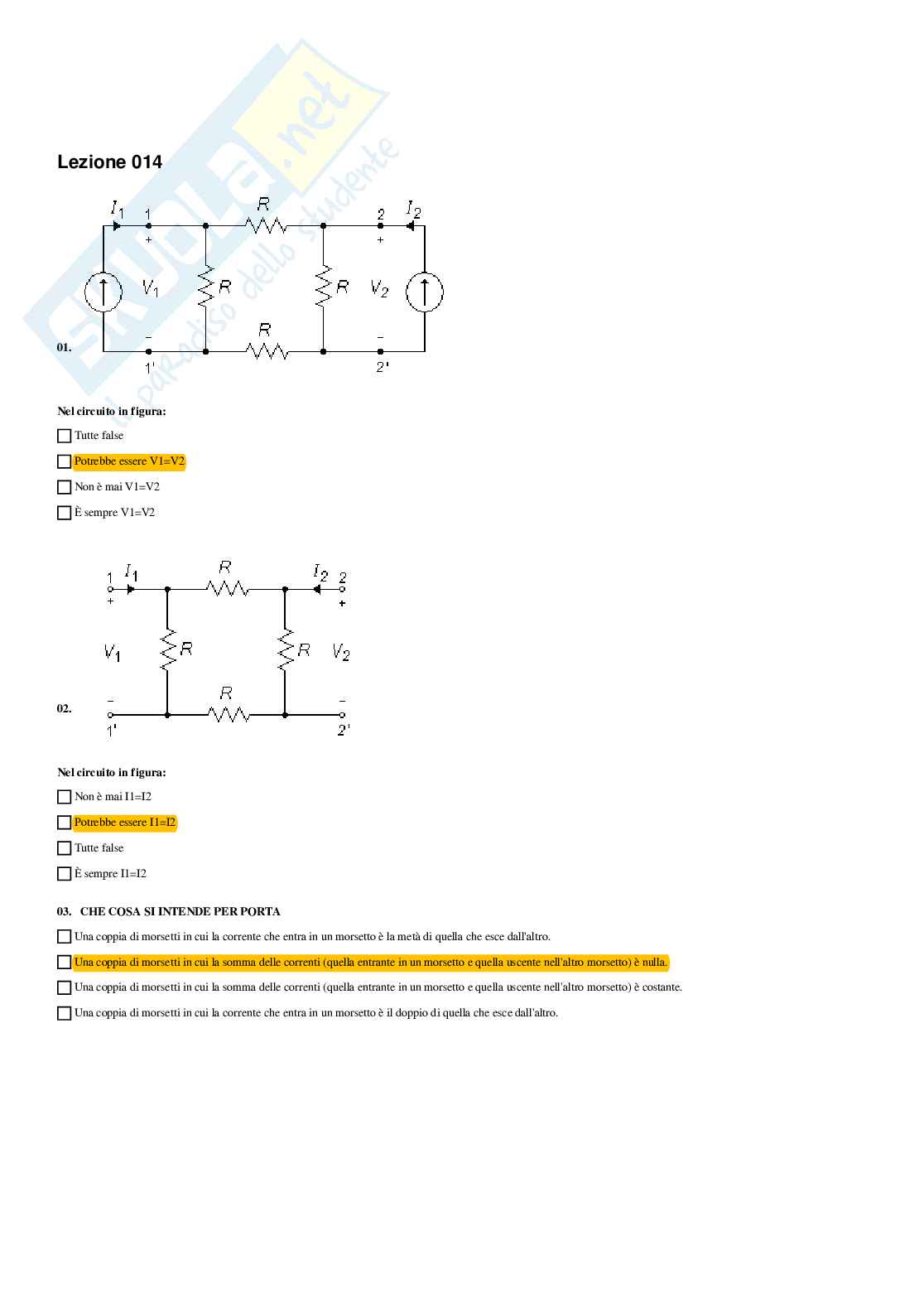 Elettrotecnica – Preparazione esame – Paniere completo risposte chiuse (248) – A.A. 2025/2026 Pag. 41