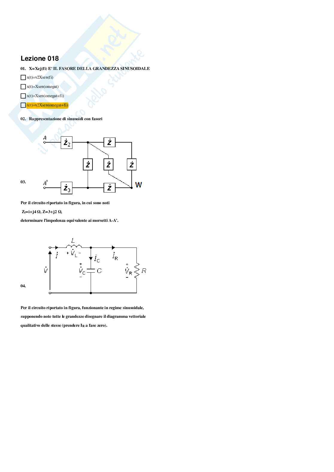 Elettrotecnica – Preparazione esame – Paniere completo risposte chiuse (248) – A.A. 2025/2026 Pag. 46