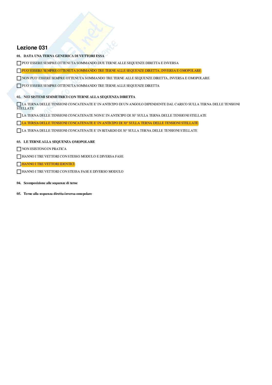 Elettrotecnica – Preparazione esame – Paniere completo risposte chiuse (248) – A.A. 2025/2026 Pag. 66