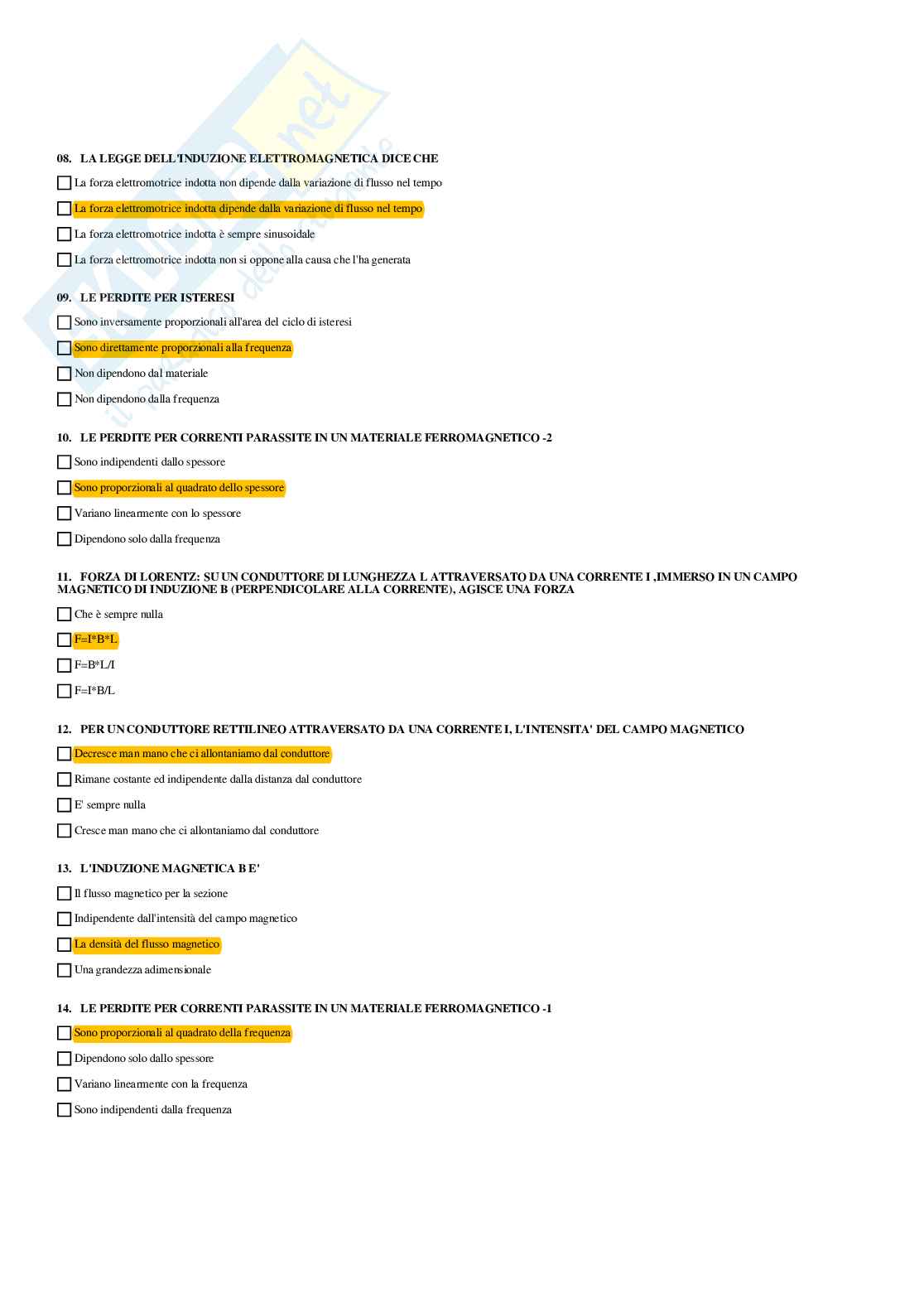 Elettrotecnica – Preparazione esame – Paniere completo risposte chiuse (248) – A.A. 2025/2026 Pag. 76
