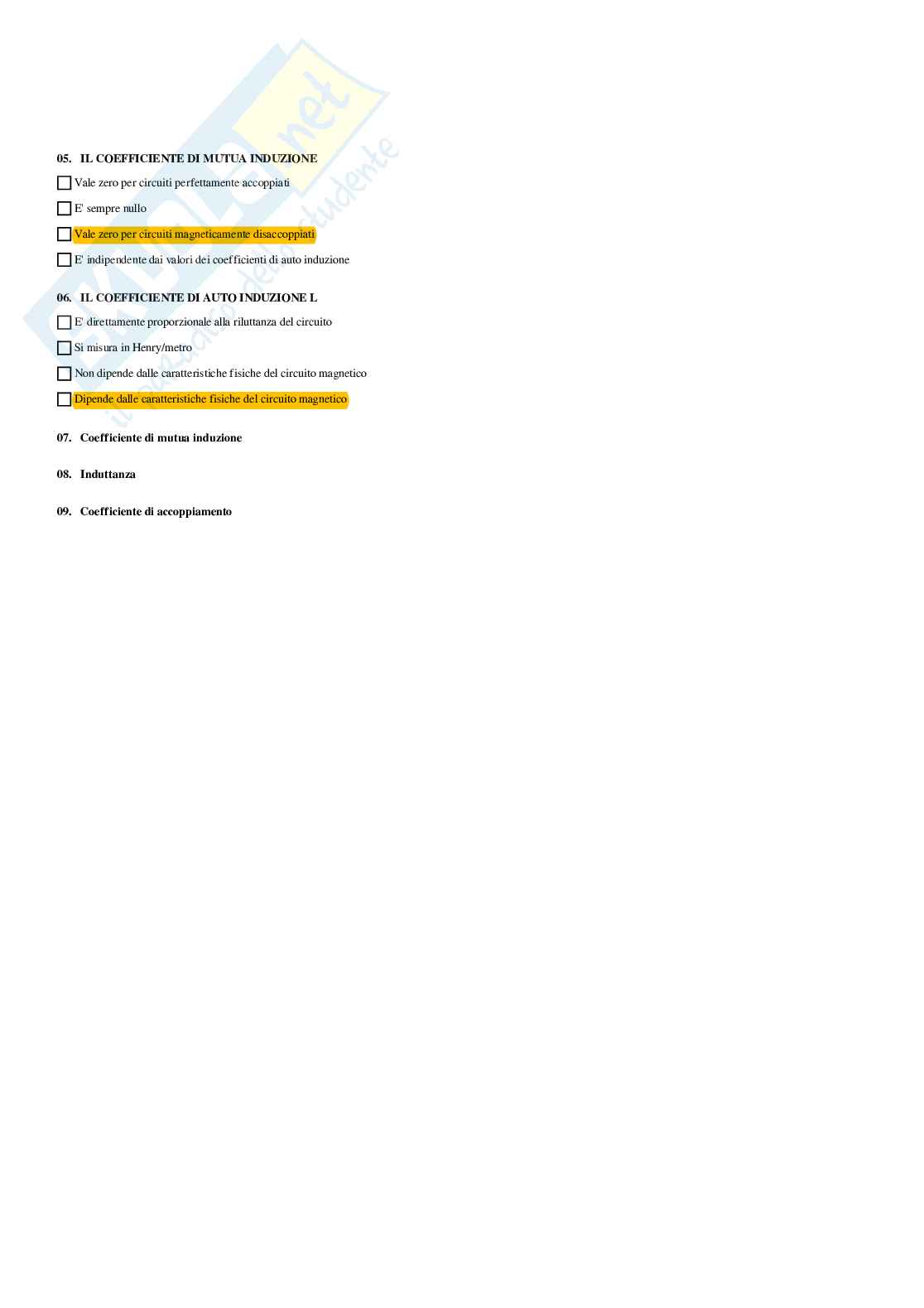 Elettrotecnica – Preparazione esame – Paniere completo risposte chiuse (248) – A.A. 2025/2026 Pag. 81