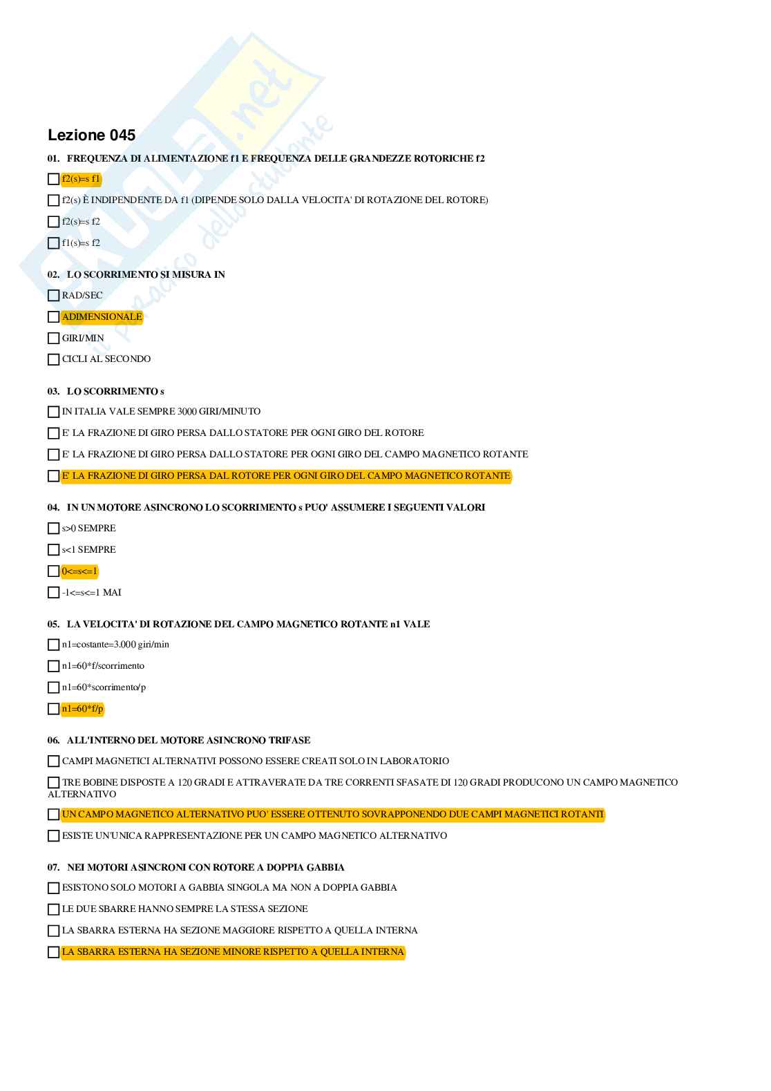 Elettrotecnica – Preparazione esame – Paniere completo risposte chiuse (248) – A.A. 2025/2026 Pag. 86