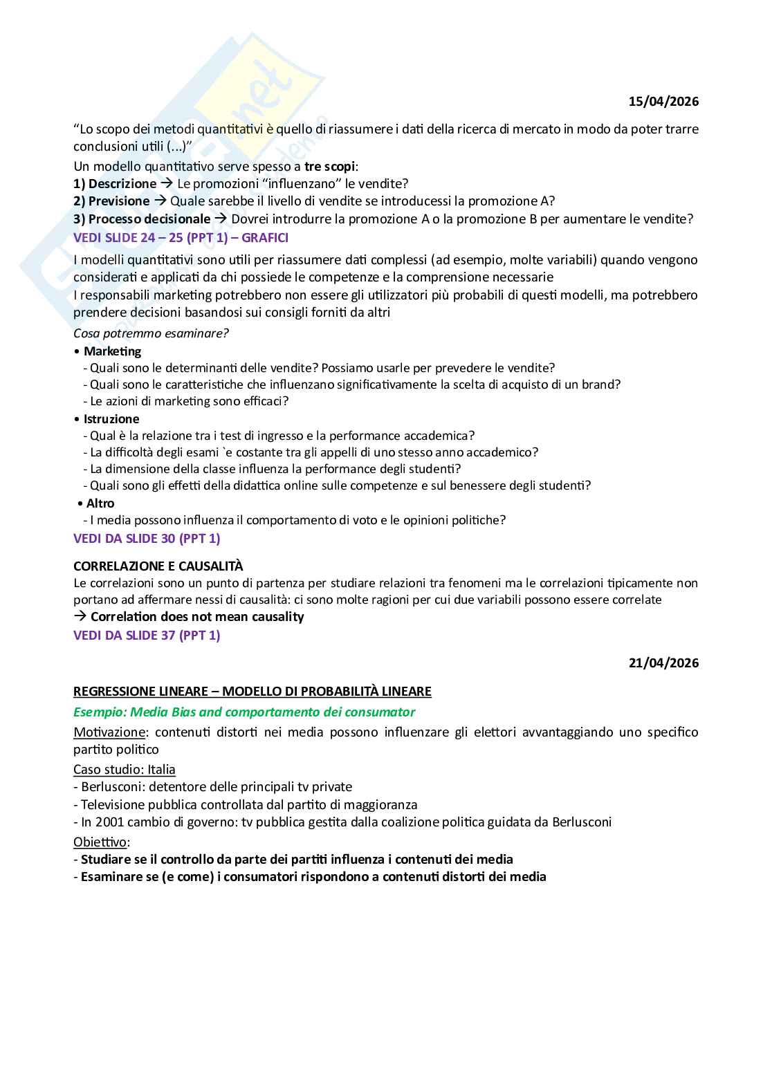 Appunti di Econometria Pag. 1