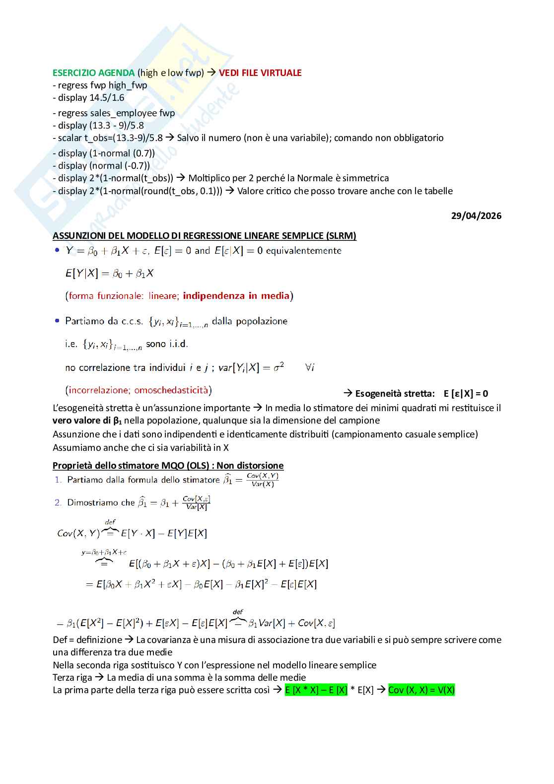 Appunti di Econometria Pag. 11