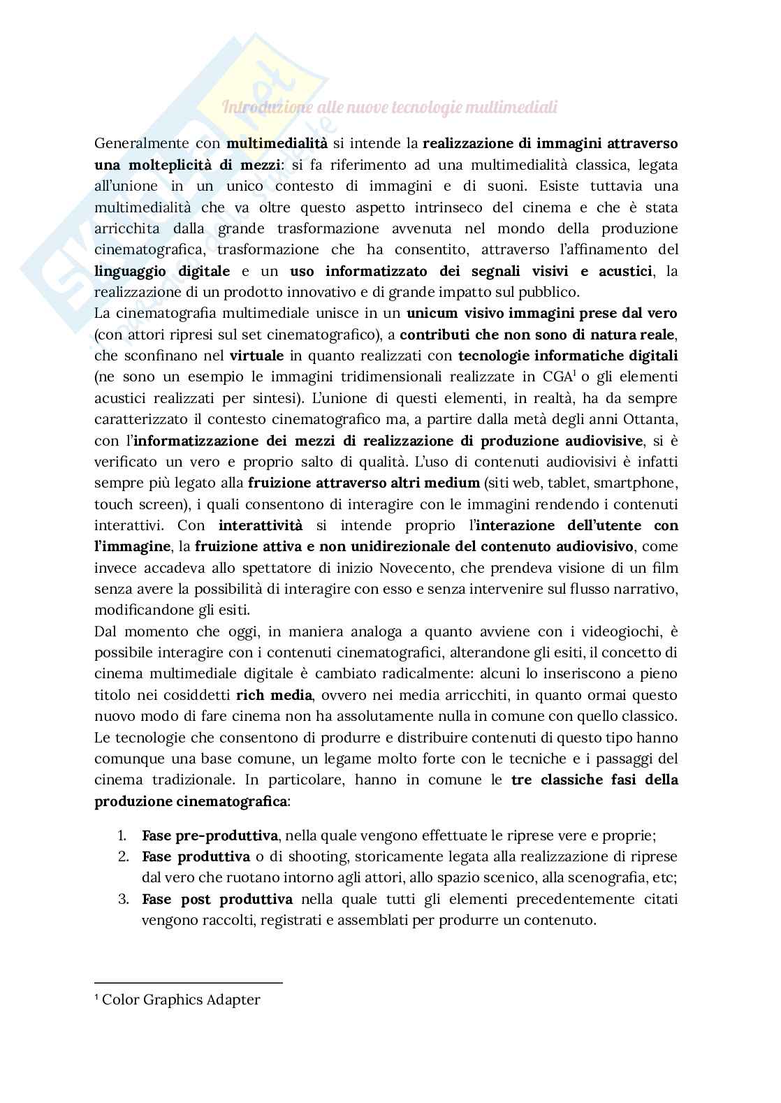 Riassunto esame Tecnologie multimediali per il cinema e la televisione, Prof. Morreale Domenico, libro consigliato Cinema digitale. Teorie e pratiche, Uva Christian Pag. 1
