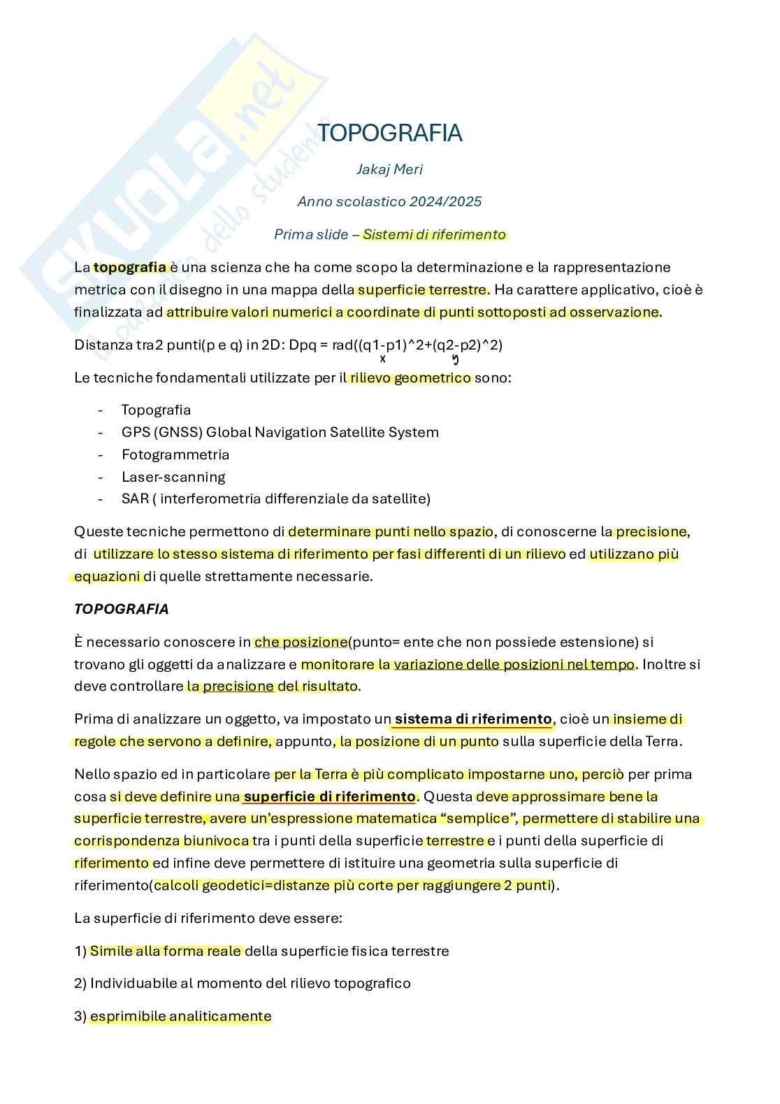 Schemi Topografia e trattamento delle osservazioni Pag. 1