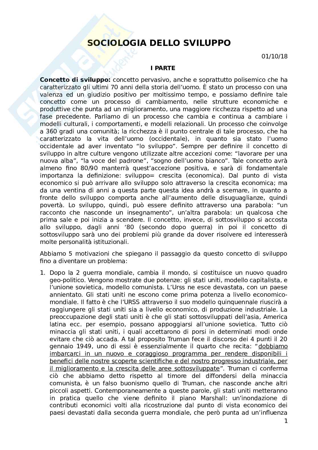 Sociologia dello Sviluppo Pag. 1