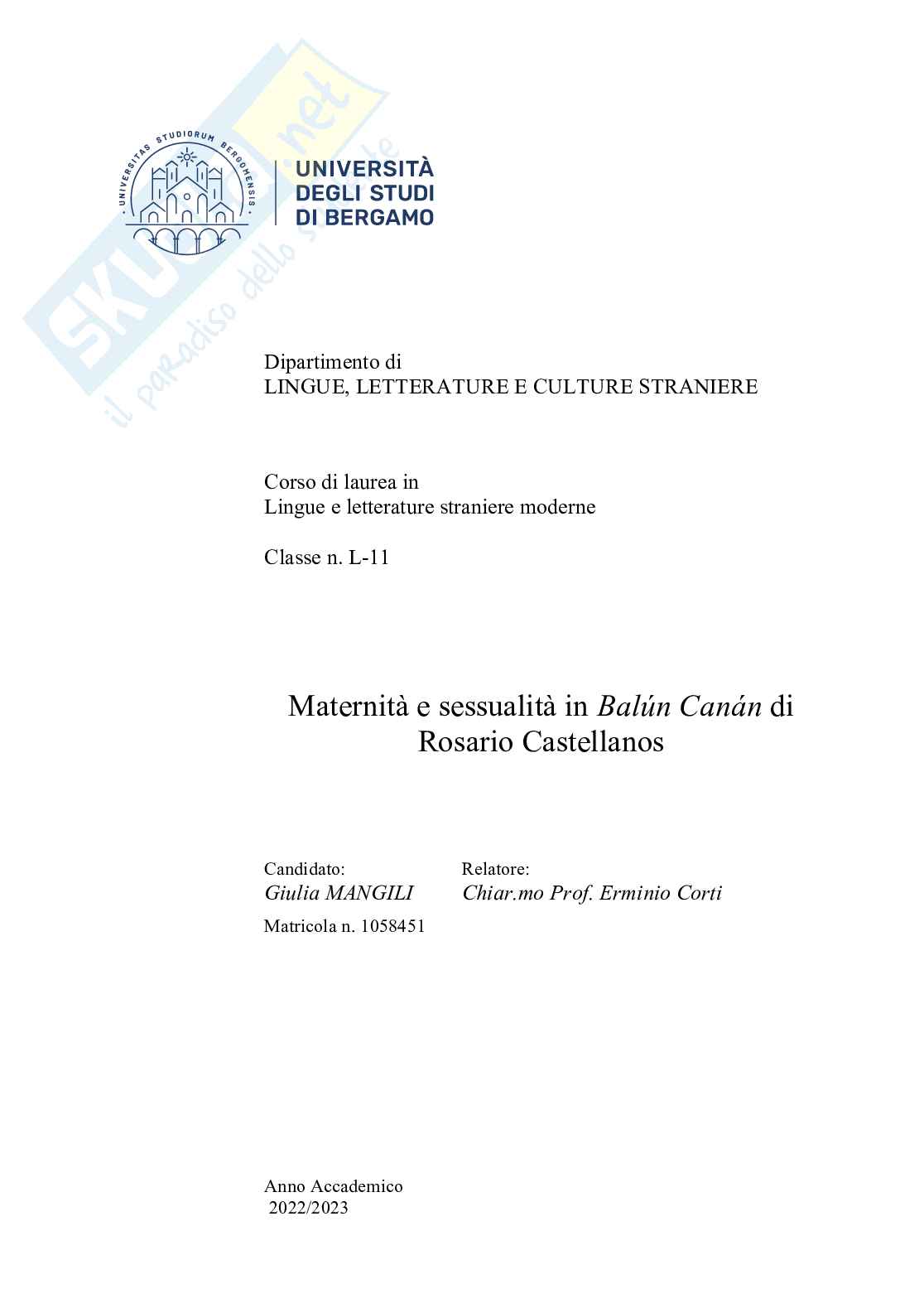 Maternità e sessualità in Balún Canán di Rosario Castellanos Pag. 1