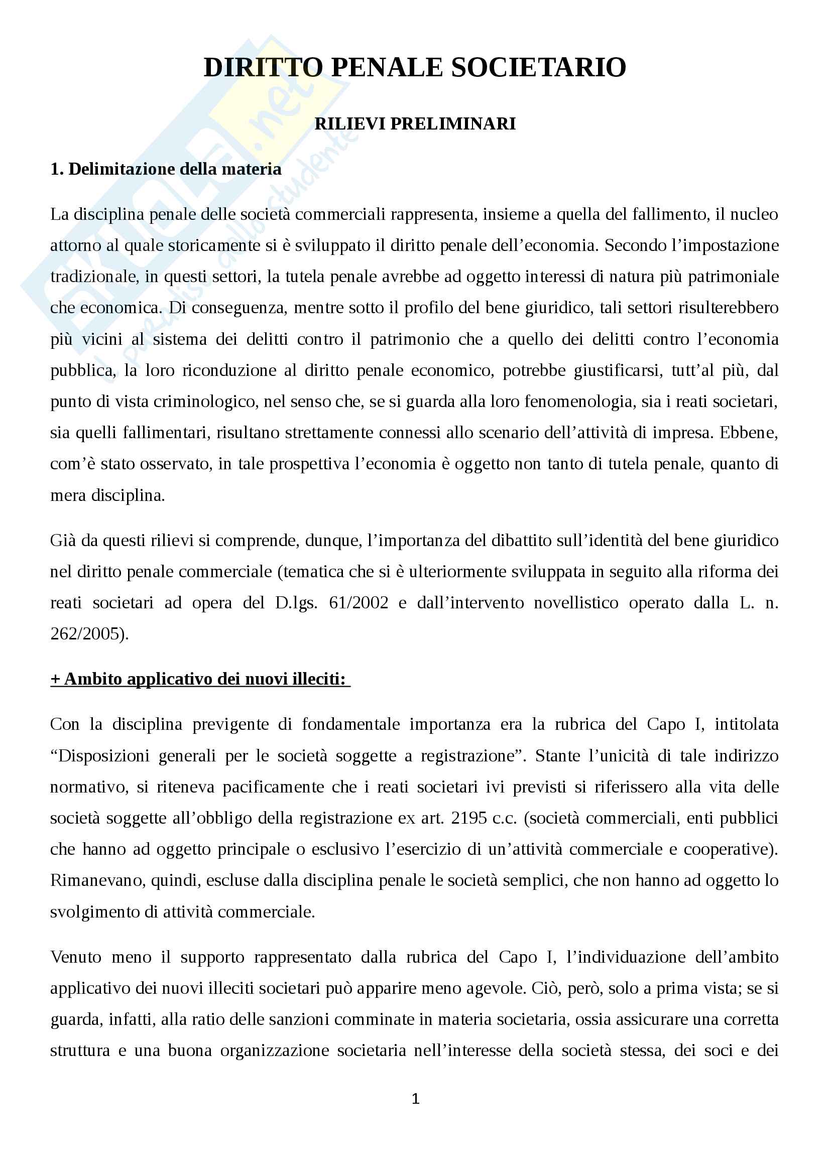 Diritto penale societario Pag. 1