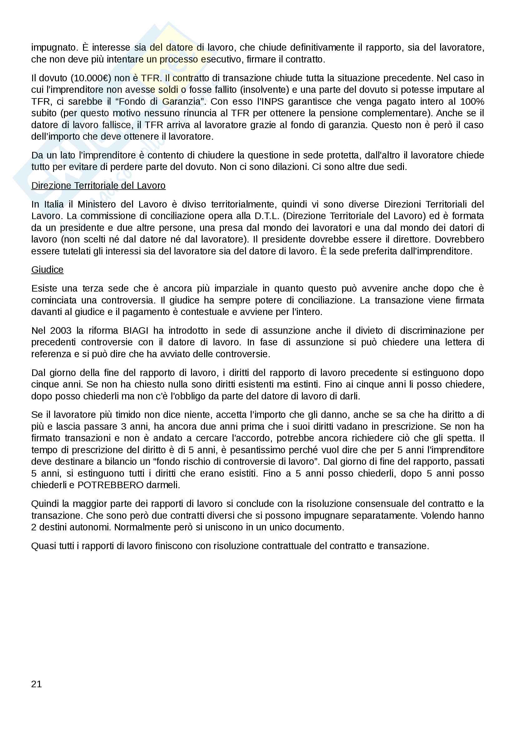 Riassunto esame "Diritto del Lavoro", Prof. Occhino Antonella, Libro consigliato"Diritto del lavoro, Vol. II - Il rapporto di lavoro subordinato", Carinci, De Luca Tamajo, Tosi, Treu - Parte 4 Pag. 21