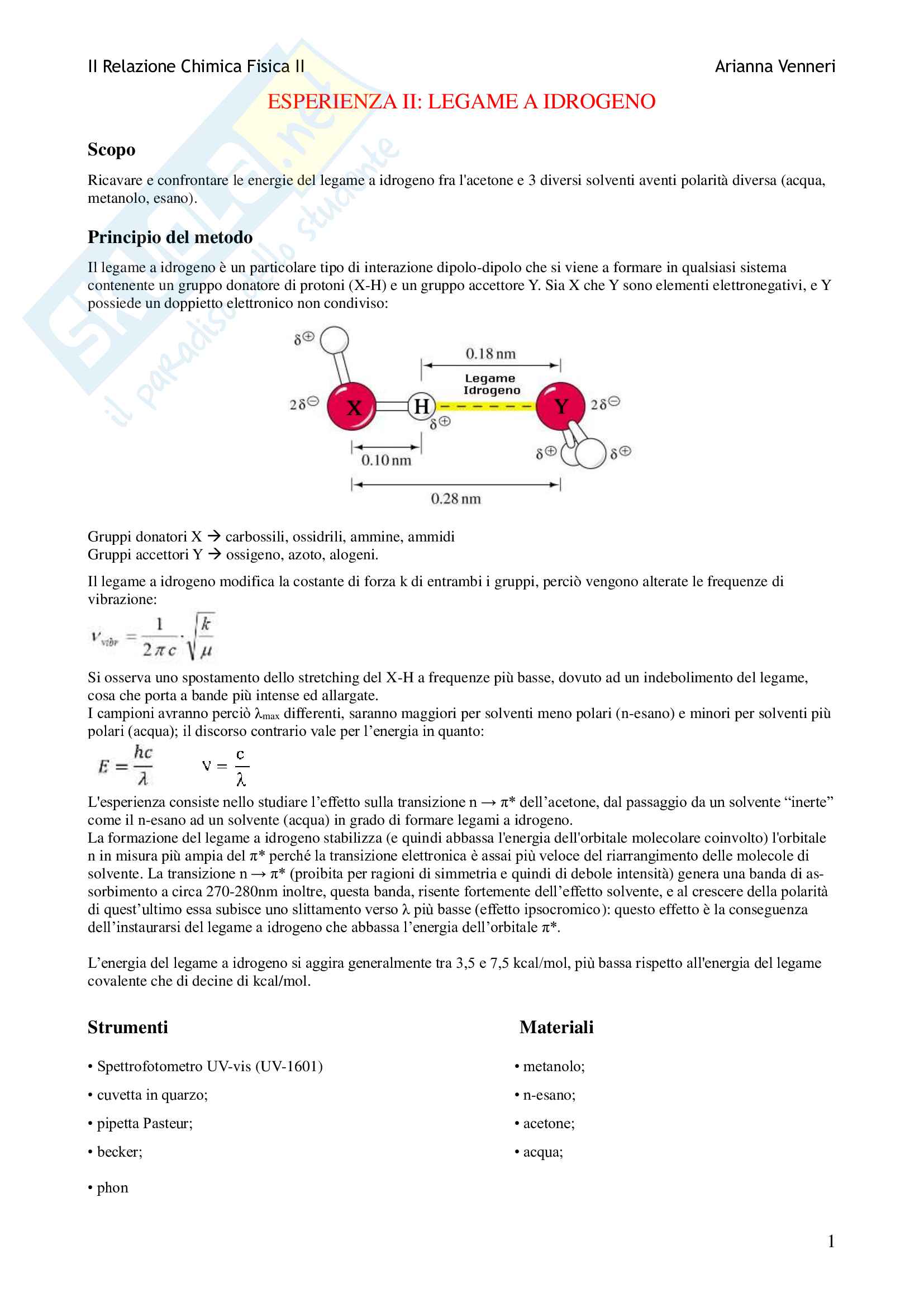 Relazione Esperienza energia del legame a idrogeno Pag. 1