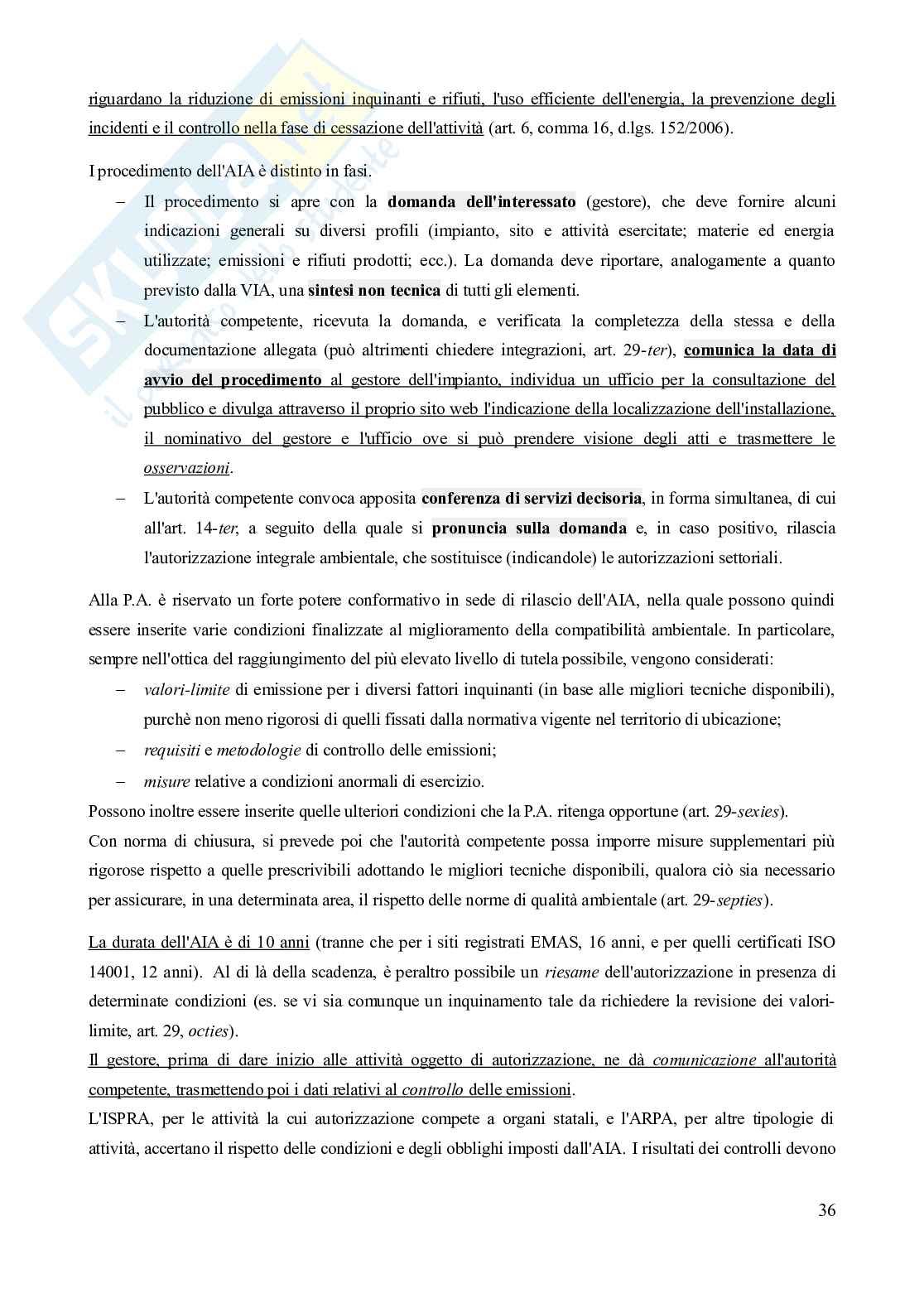 Riassunto esame Diritto dell'ambiente, Prof. Troise Mangoni Wladimiro, libro consigliato Diritto dell'ambiente, Lugaresi  Pag. 36