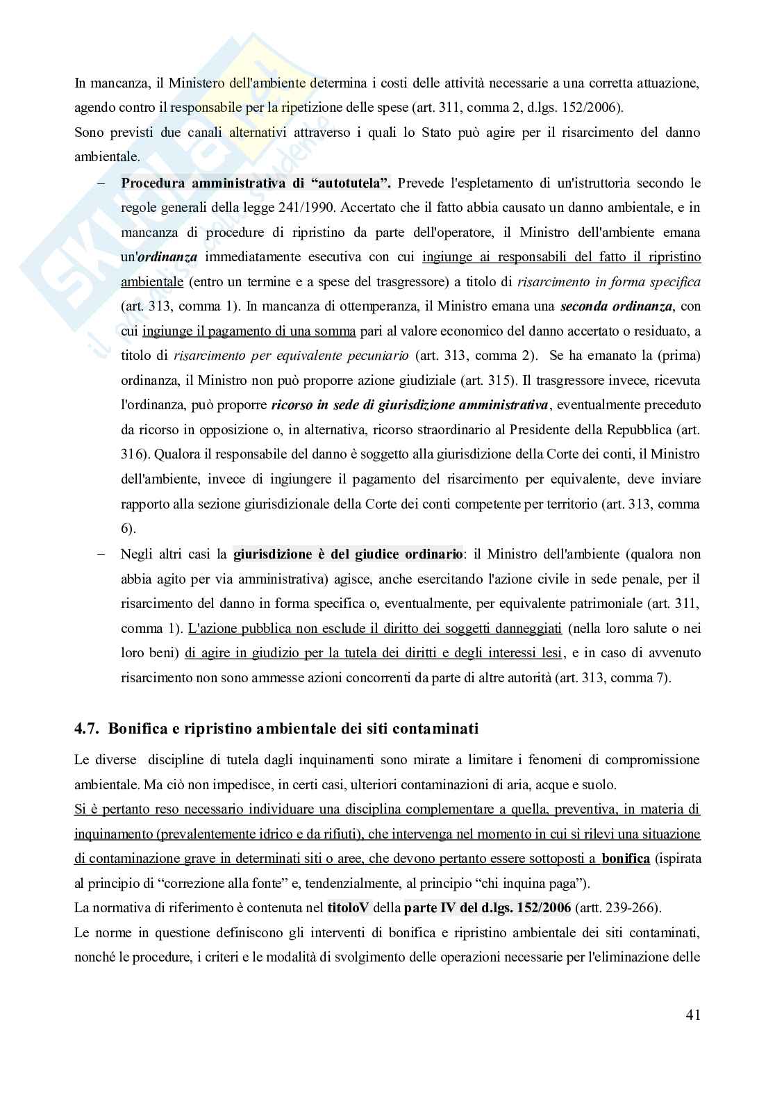 Riassunto esame Diritto dell'ambiente, Prof. Troise Mangoni Wladimiro, libro consigliato Diritto dell'ambiente, Lugaresi  Pag. 41