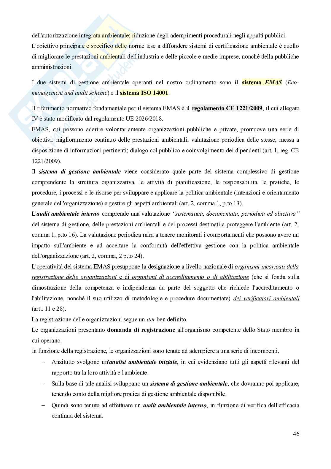 Riassunto esame Diritto dell'ambiente, Prof. Troise Mangoni Wladimiro, libro consigliato Diritto dell'ambiente, Lugaresi  Pag. 46
