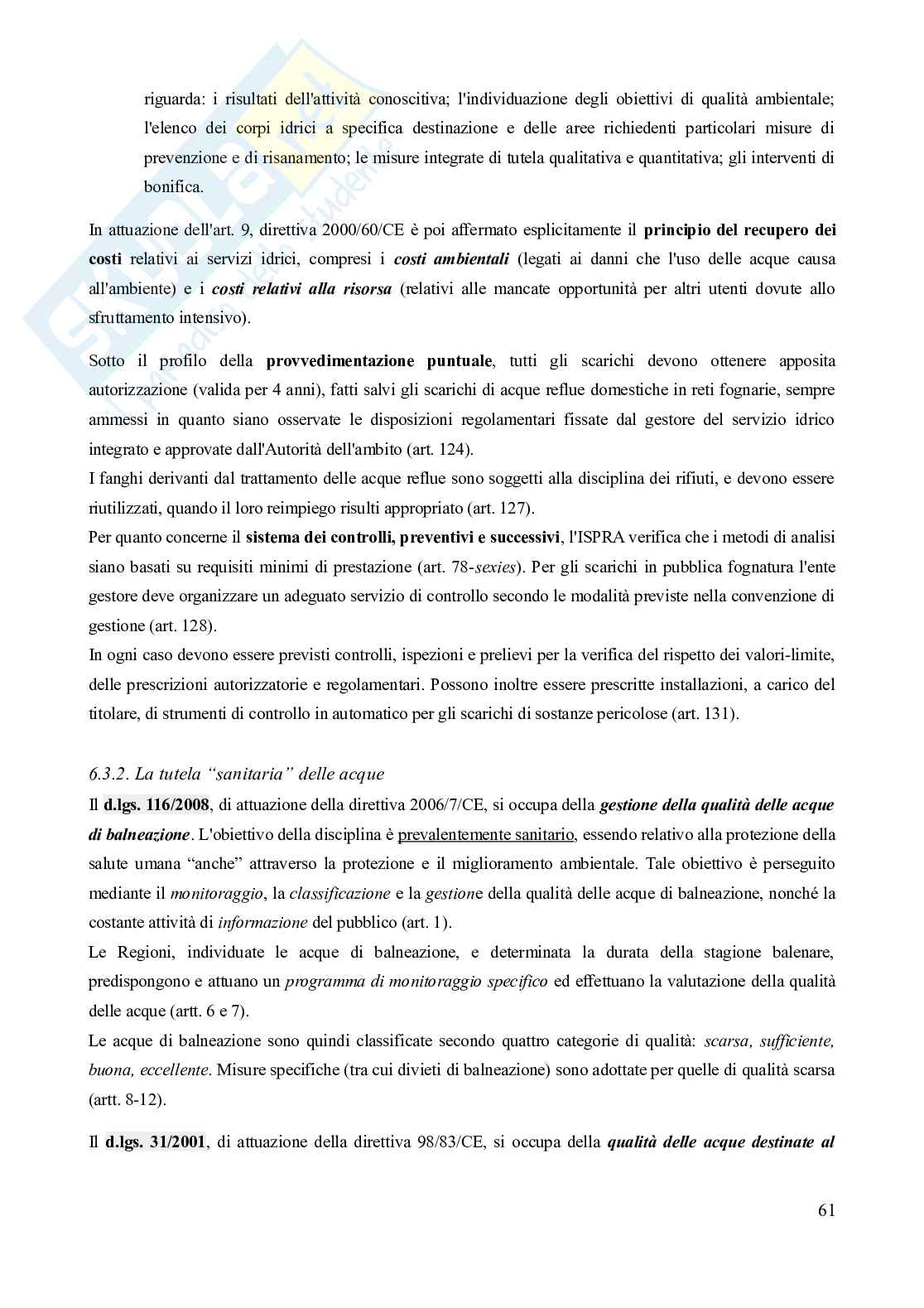 Riassunto esame Diritto dell'ambiente, Prof. Troise Mangoni Wladimiro, libro consigliato Diritto dell'ambiente, Lugaresi  Pag. 61