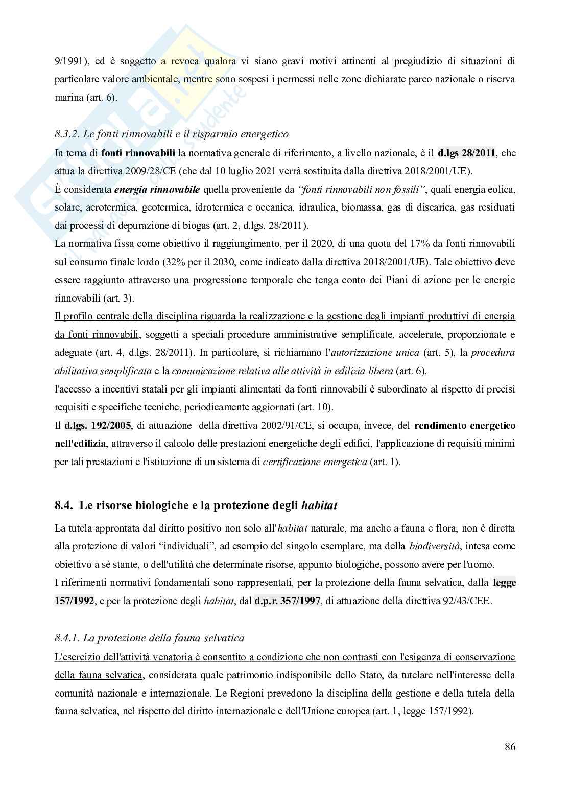 Riassunto esame Diritto dell'ambiente, Prof. Troise Mangoni Wladimiro, libro consigliato Diritto dell'ambiente, Lugaresi  Pag. 86