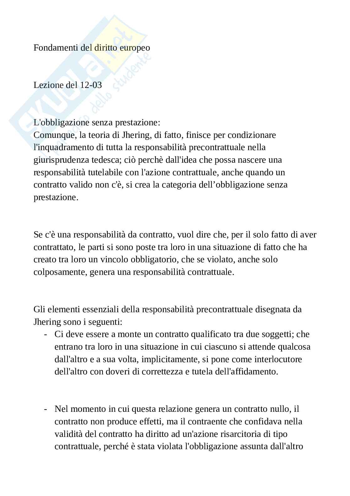 Appunti Fondamenti del diritto europeo - Lezione 12-03 Pag. 1