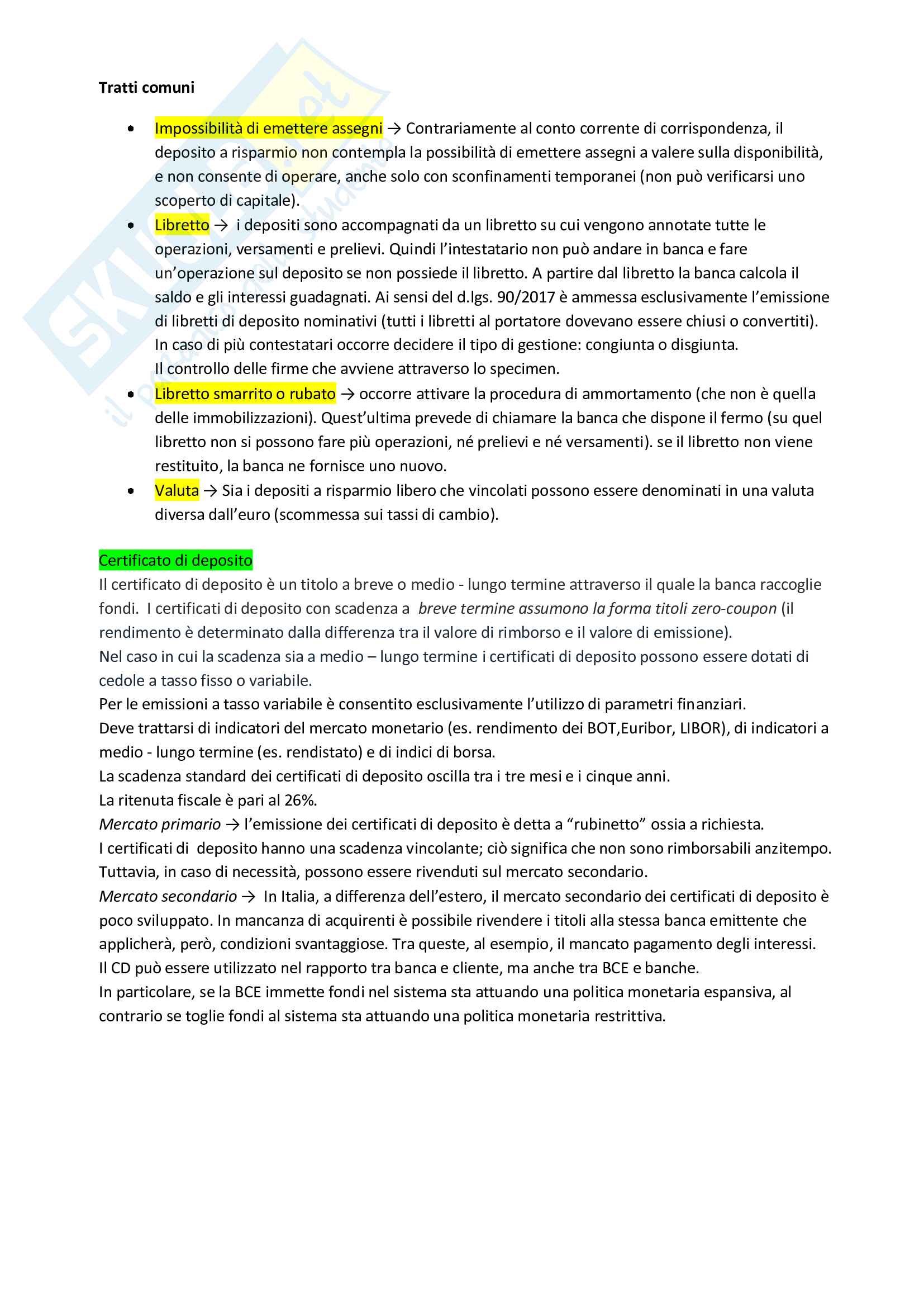 Economia e gestione della banca, prof C. Rovera Pag. 31