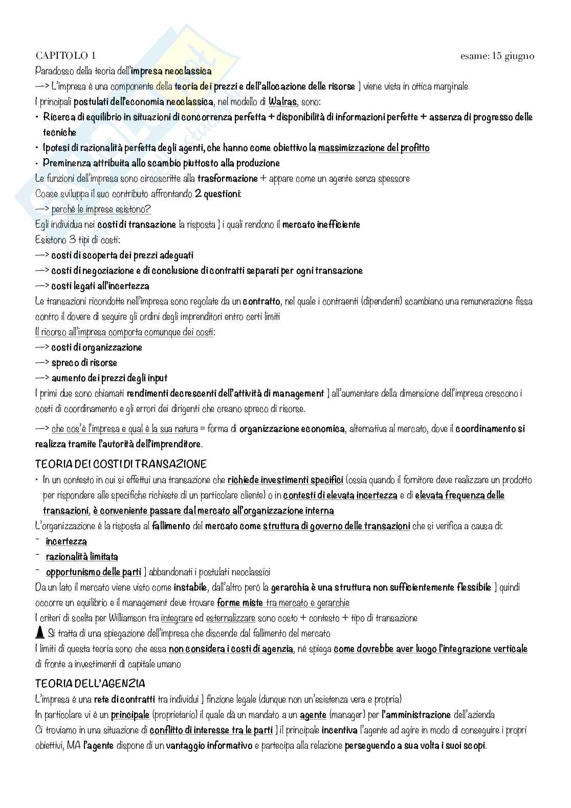 Appunti basati sul libro consigliato di Gestione delle imprese  Pag. 1