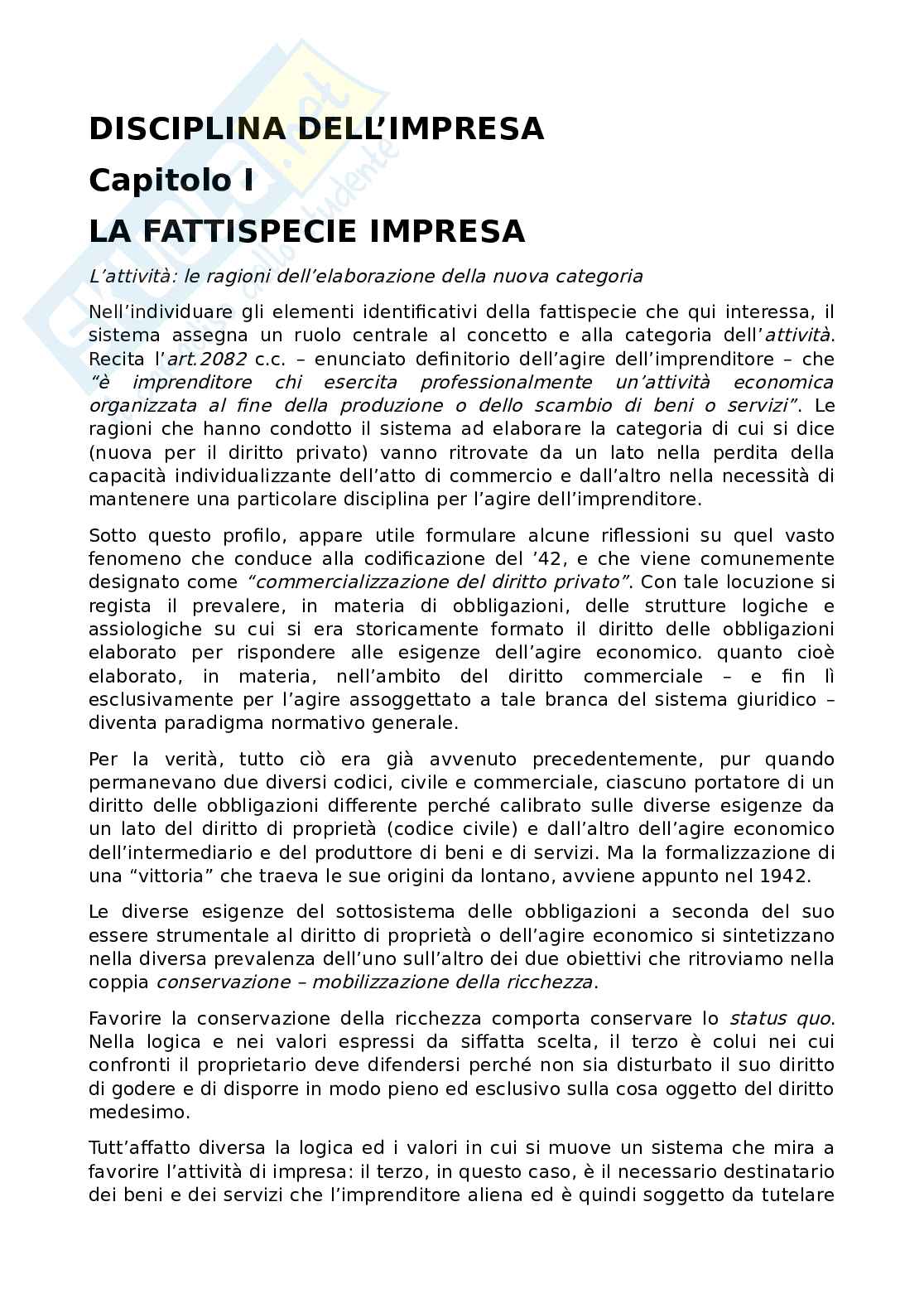 Disciplina dell'impresa Pag. 1
