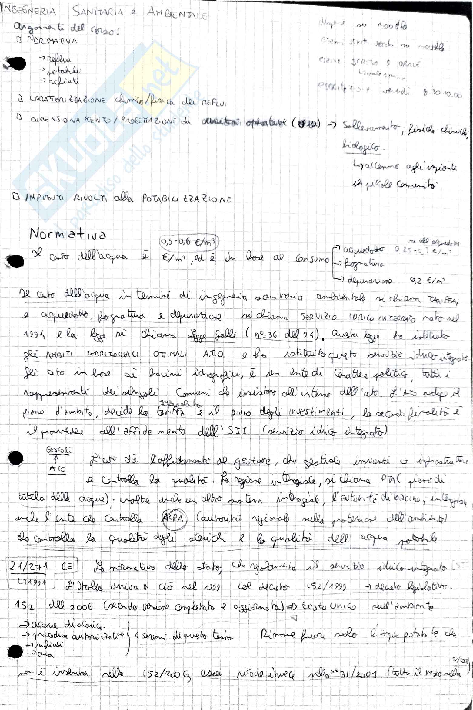 Appunti di Ingegneria Sanitaria Ambientale, Prof. Eusebi Pag. 1