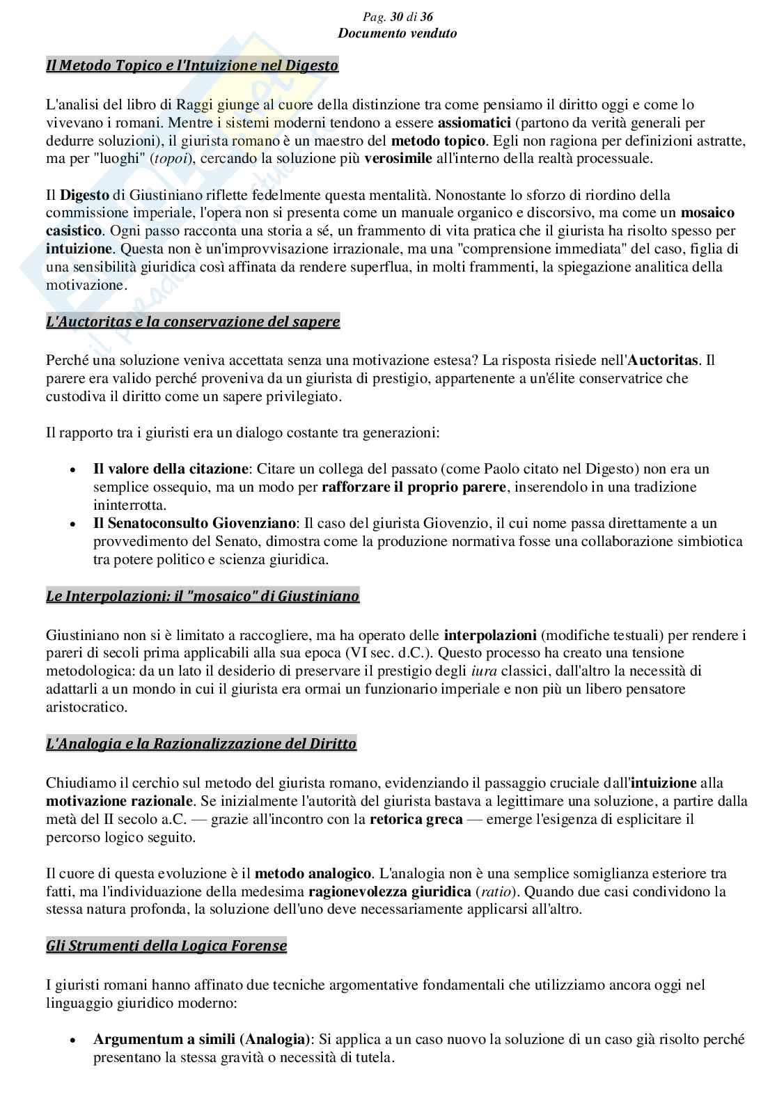 Riassunto esame Diritto romano, Prof. Frunzio Marina, libro consigliato Il metodo della giurisprudenza romana, Raggi Pag. 31