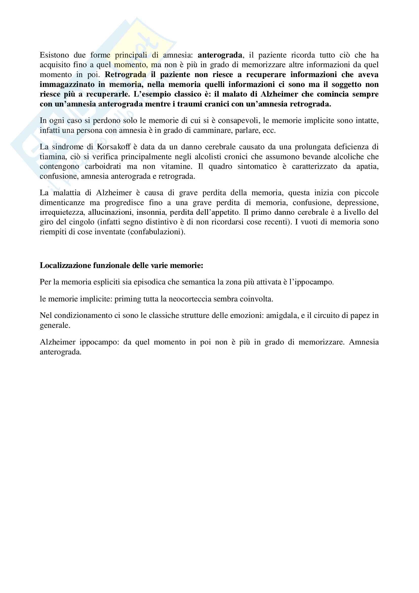 Riassunto esame Psicofisiologia, Prof. Perciavalle, libro consigliato Fondamenti di psicologia fisiologica Neil Carlson Pag. 11